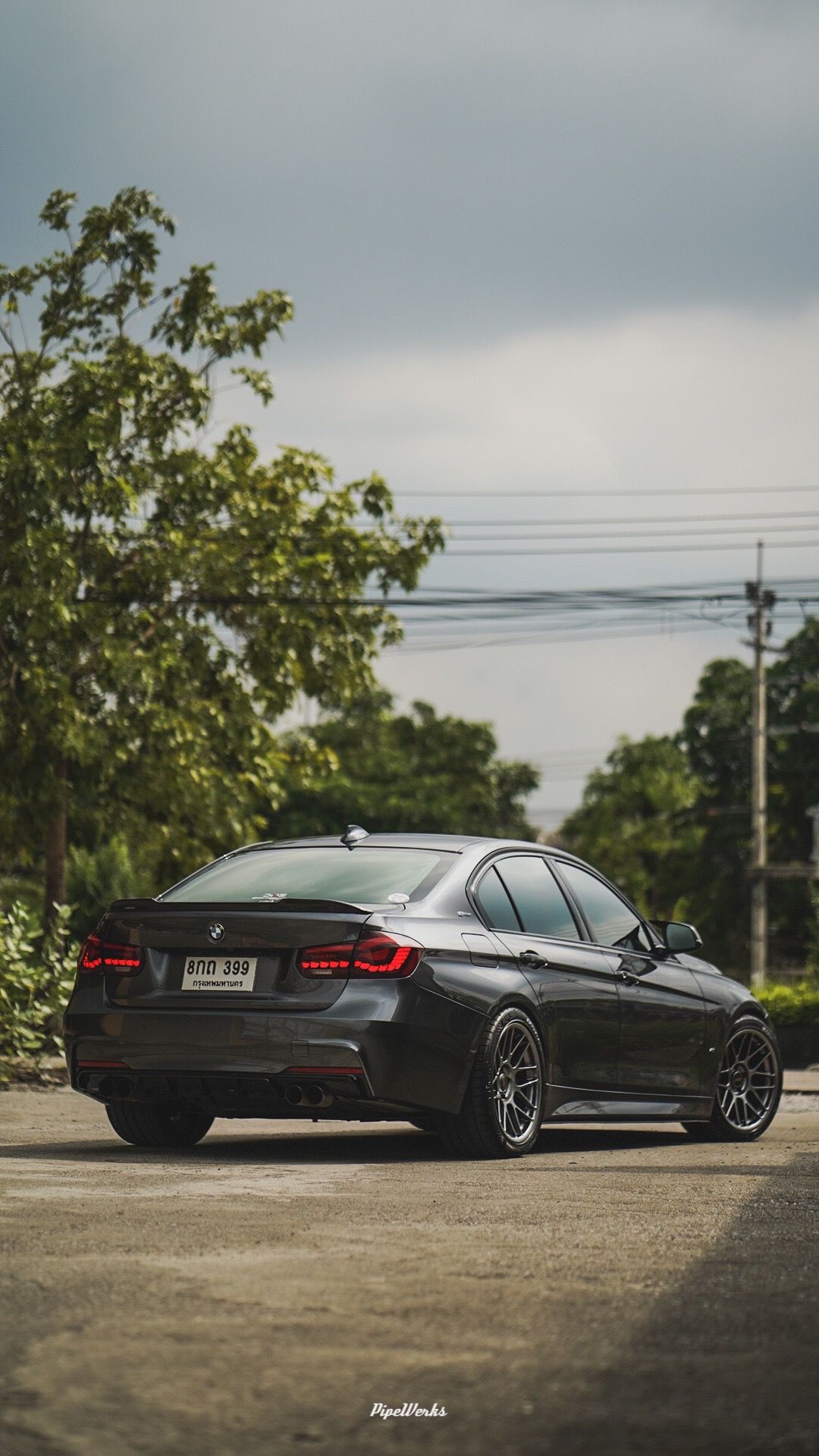 Grey BMW F30 Sedan 3 Series with 18" ARC-8 Apex wheels in Hyper Black