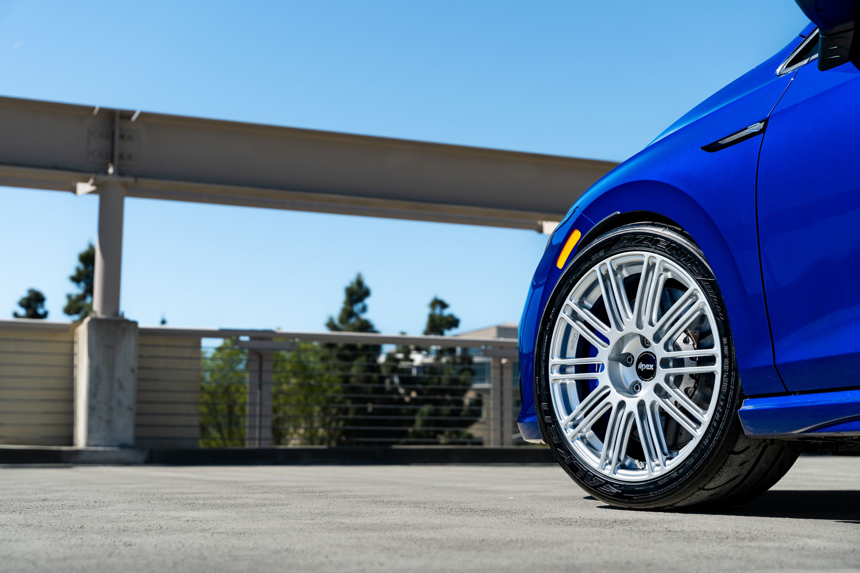 Blue VW MK8 Golf R with 18" TC-10RT Apex wheels in Race Silver