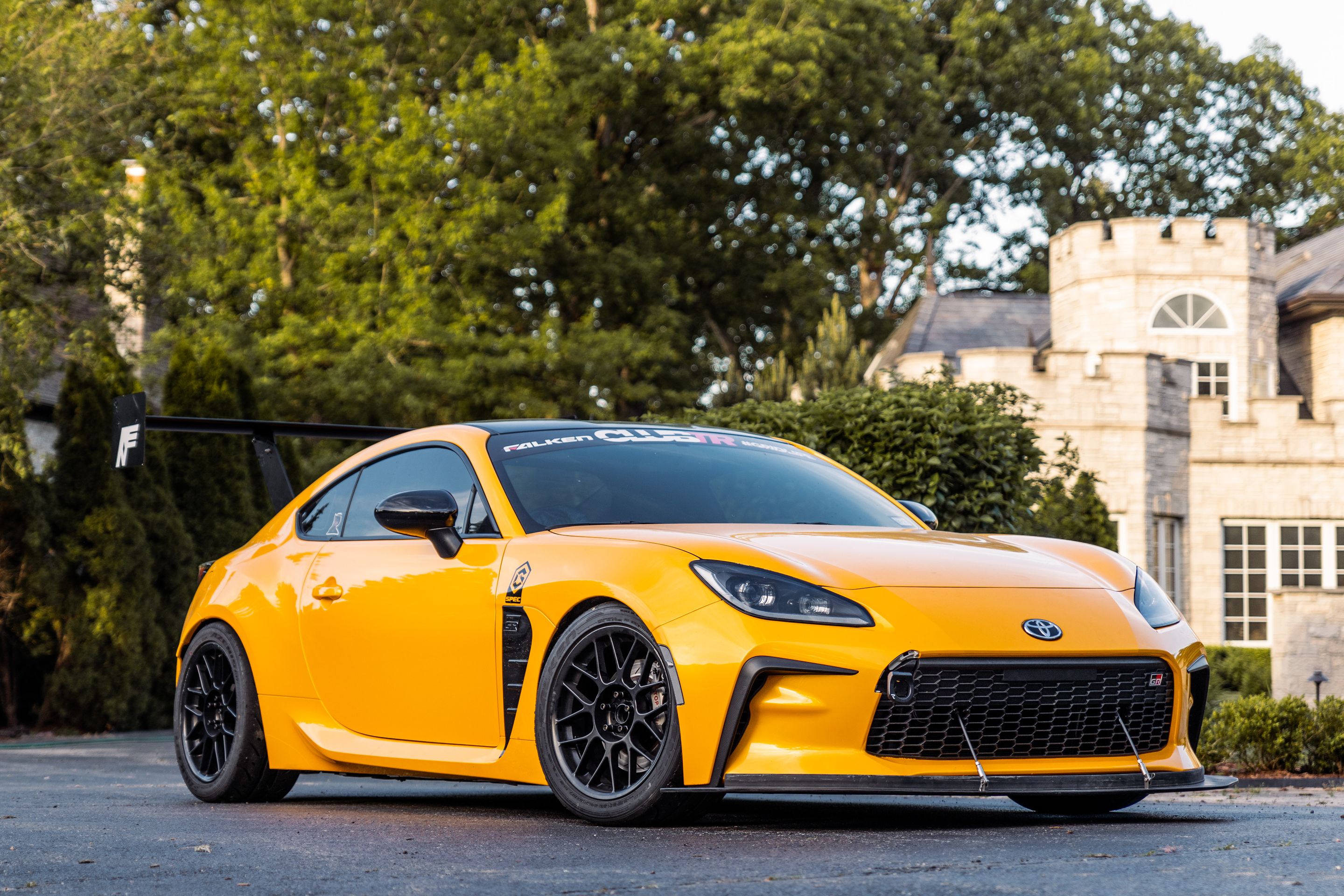 Yellow Toyota GR86 with 17" ARC-8 Apex wheels in Satin Black