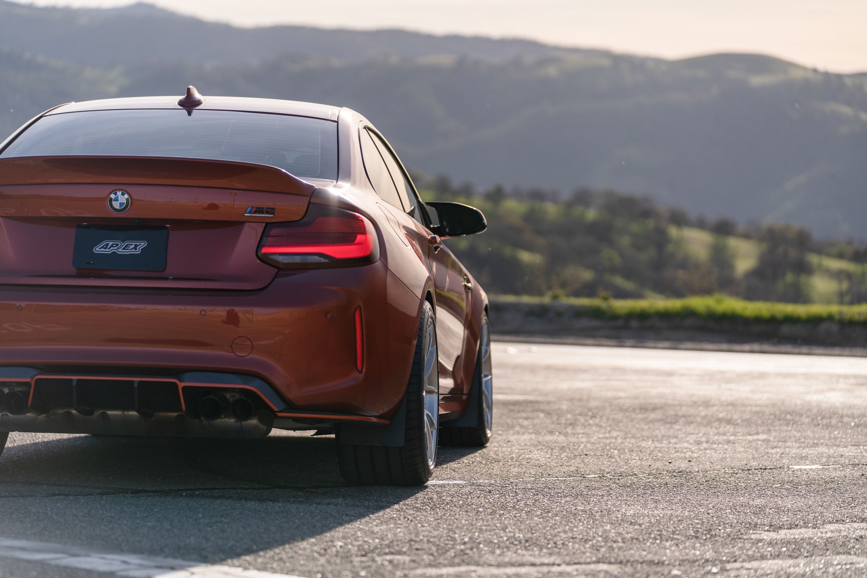 Orange BMW F87 M2 with 19" VS-5RS Apex wheels in Brushed Clear