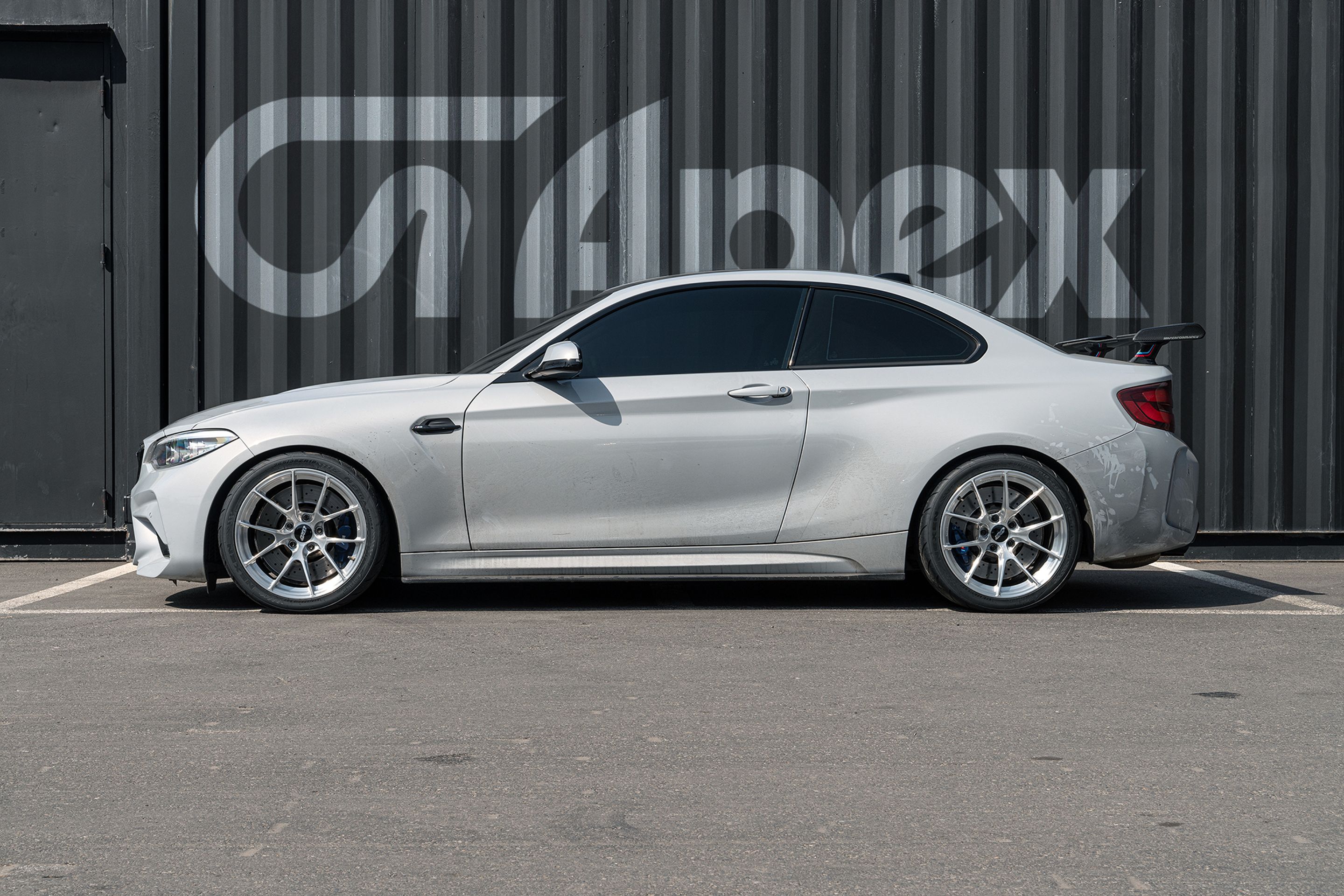 Grey BMW F87 M2 with 18" VS-5RS Apex wheels in Brushed Clear