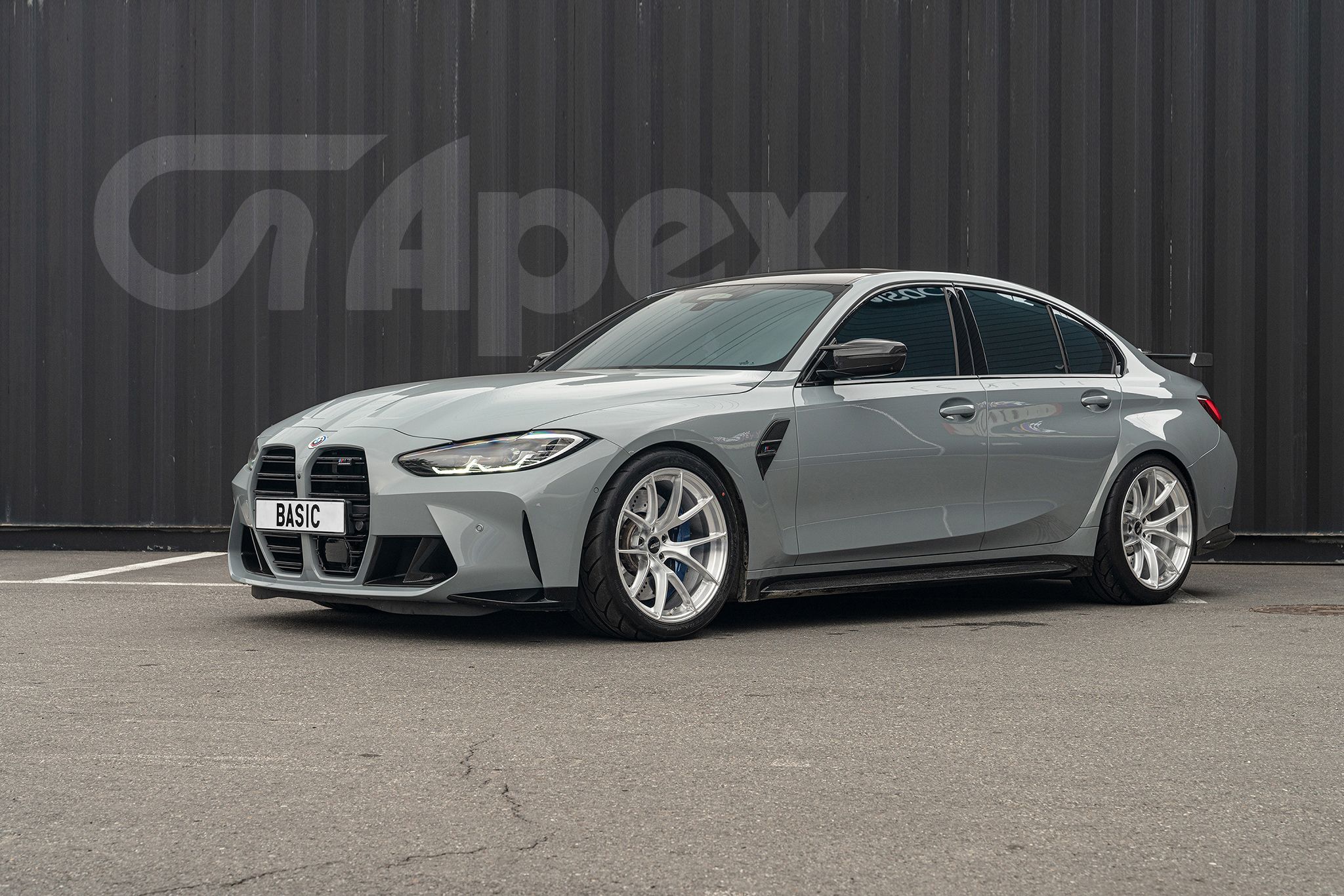 Grey BMW G80 M3 with 19" VS-5RS Apex wheels in Brushed Clear