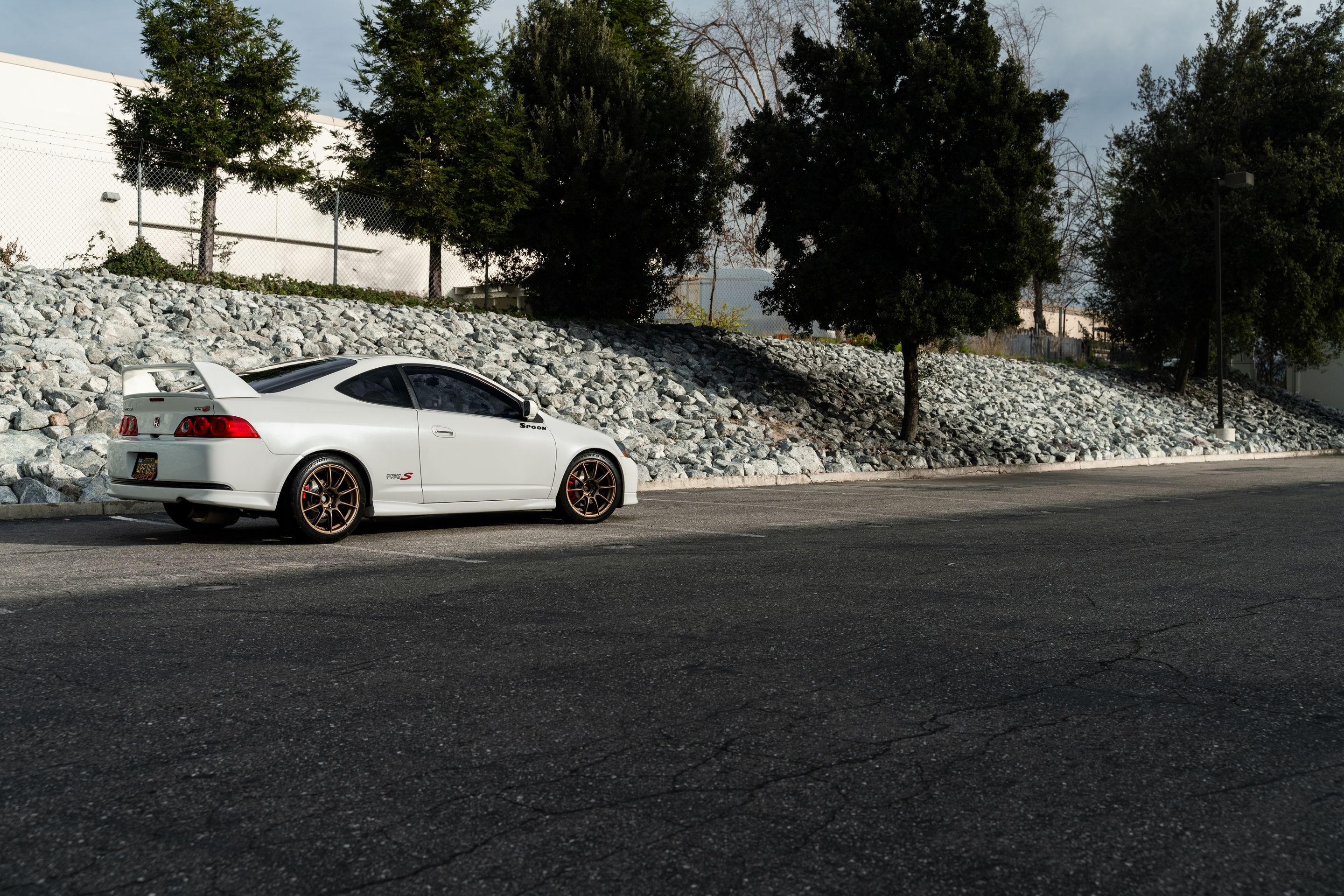 White Acura DC5 RSX with 17" SM-10RS Apex wheels in Satin Bronze