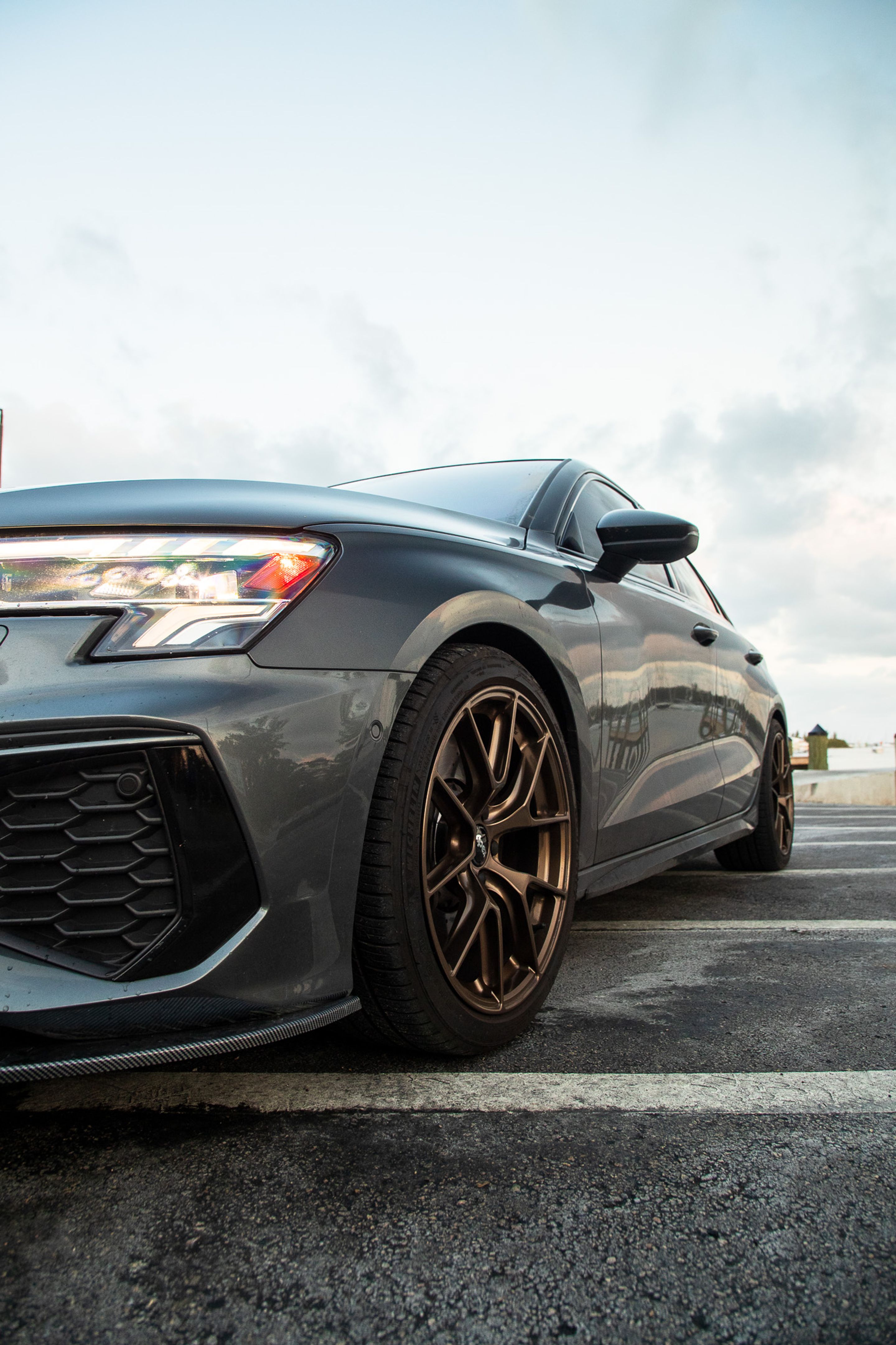 Grey Audi 8Y S3 with 18" VS-5RS Apex wheels in Satin Bronze