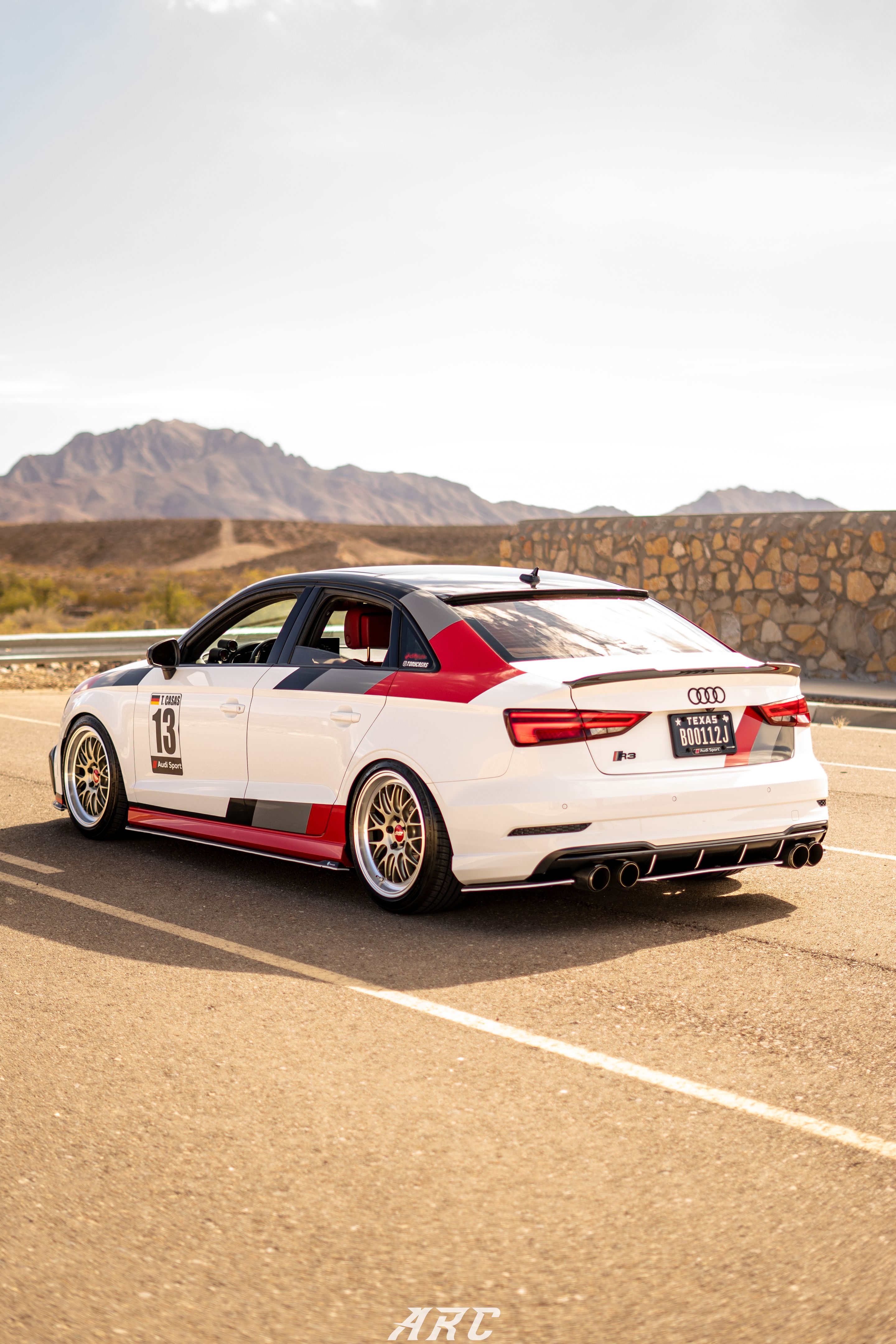 Race Livery Audi 8V A3 with 18" ML-10RT Apex wheels in Machined Lip Gloss Motorsport Gold