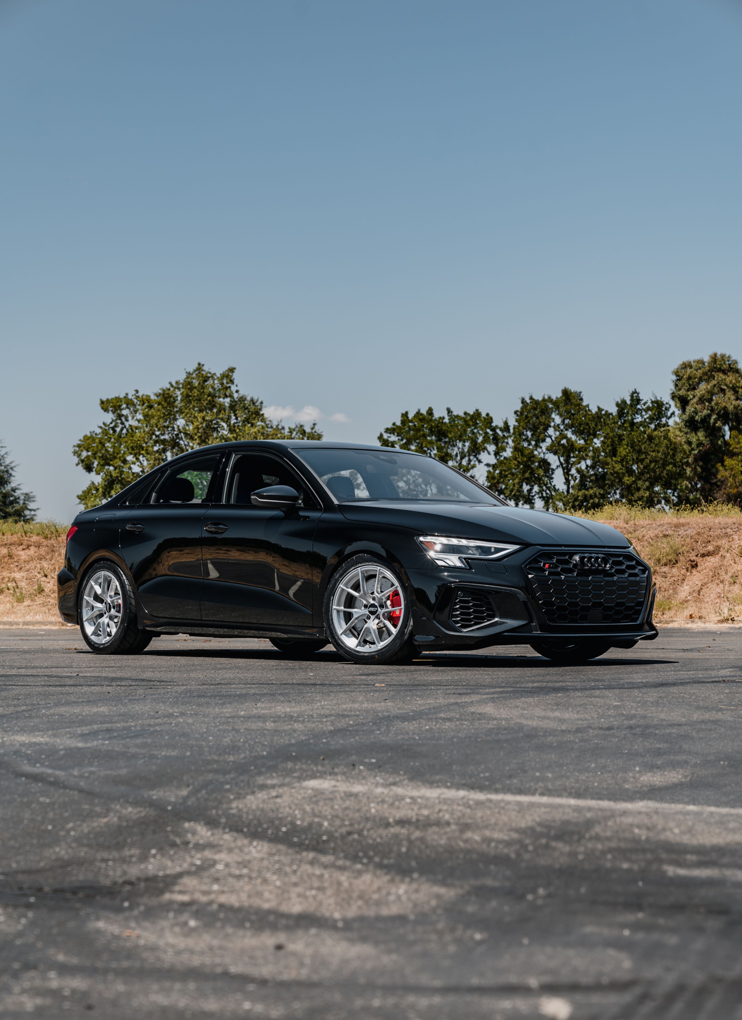 Black Audi 8Y S3 with 17" VS-5RS Apex wheels in Brushed Clear