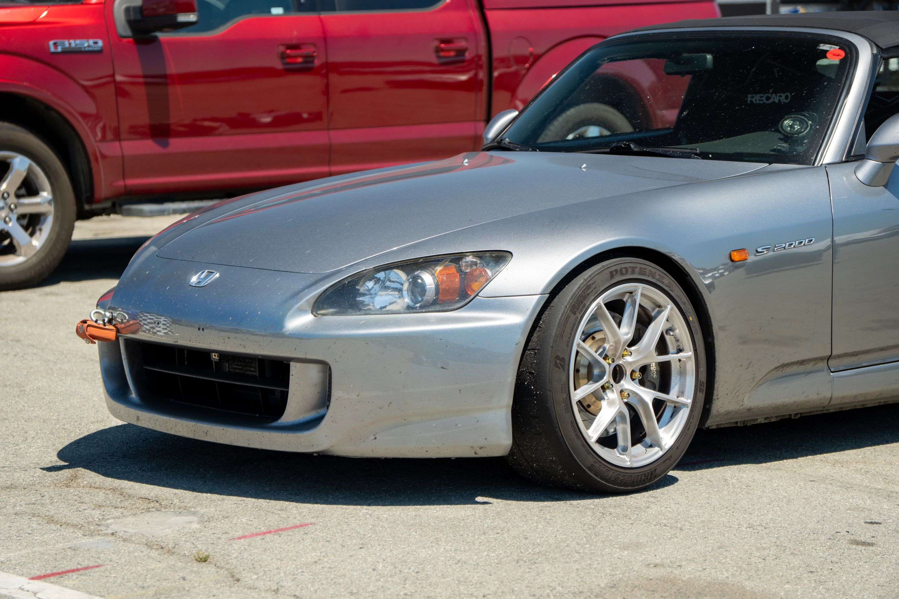 Silver Honda S2000 with 17" VS-5RS Apex wheels in Brushed Clear