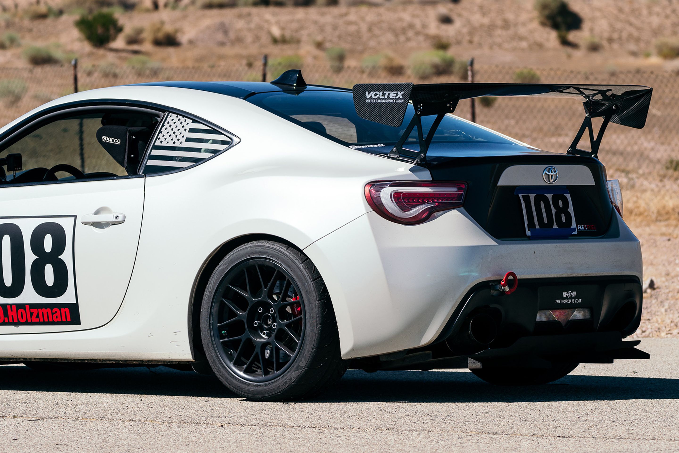White Scion FR-S with 17" ARC-8 Apex wheels in Satin Black
