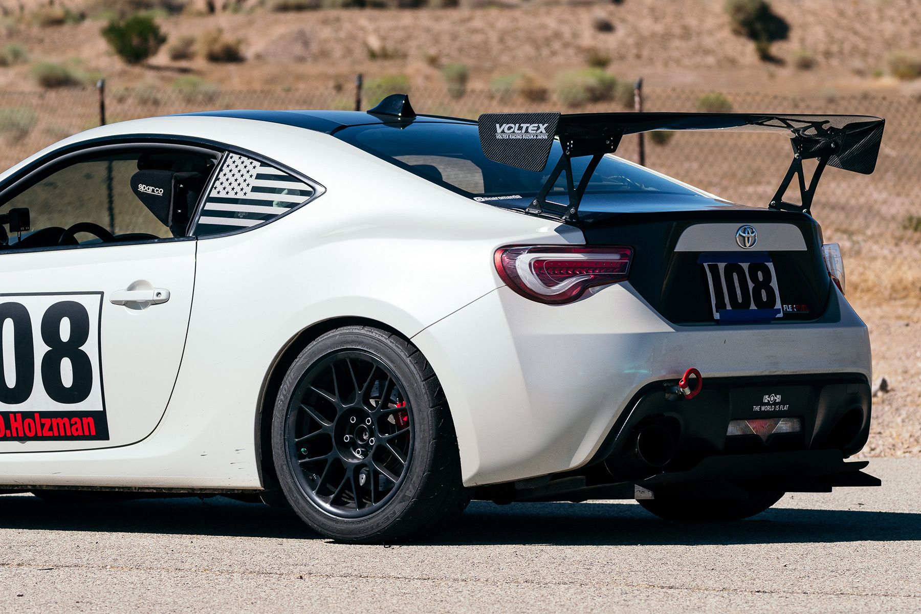 White Scion FR-S with 17" ARC-8 Apex wheels in Satin Black