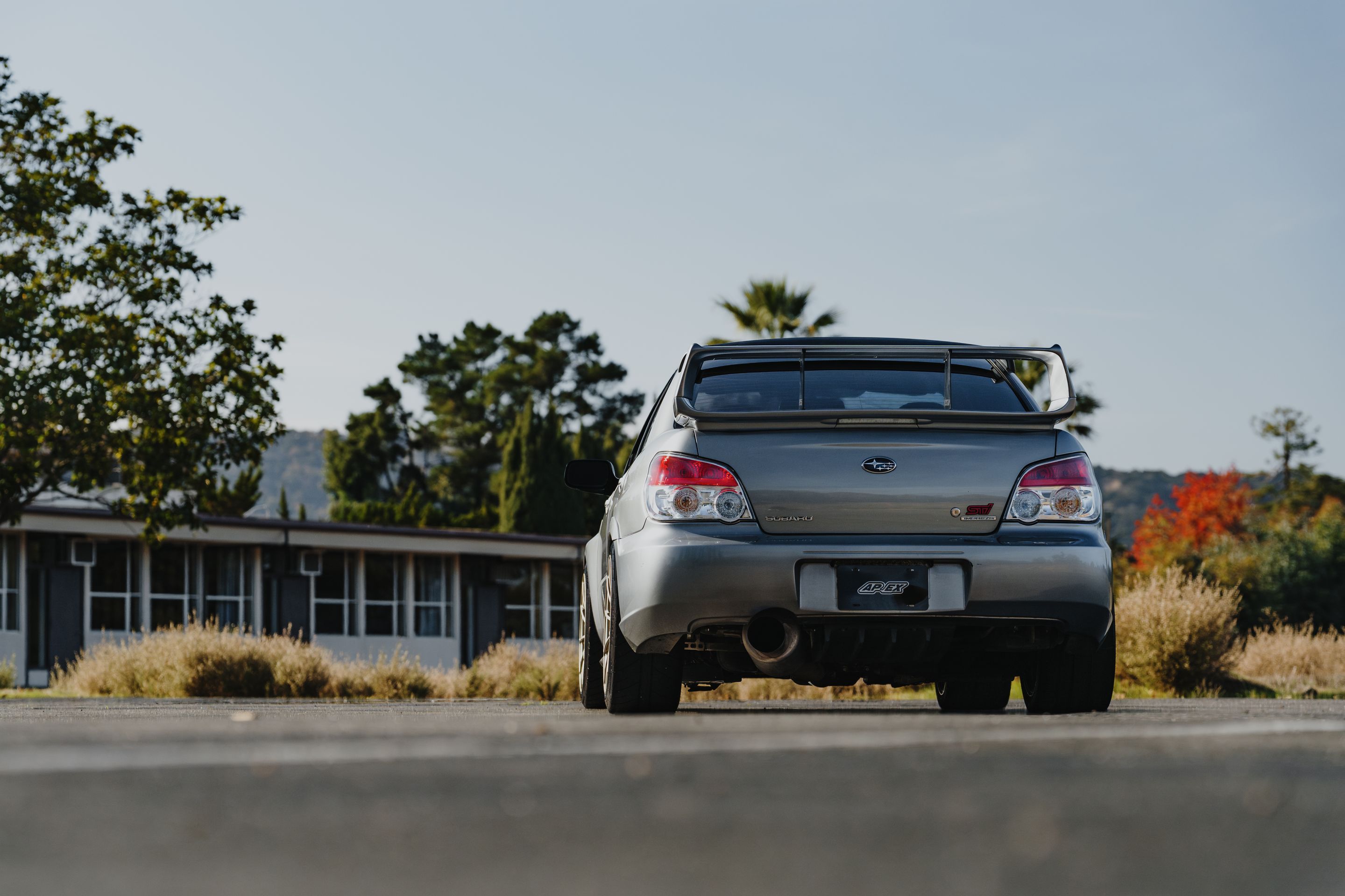 Silver Subaru GD WRX STI with 18" SM-10RS Apex wheels in Motorsport Gold