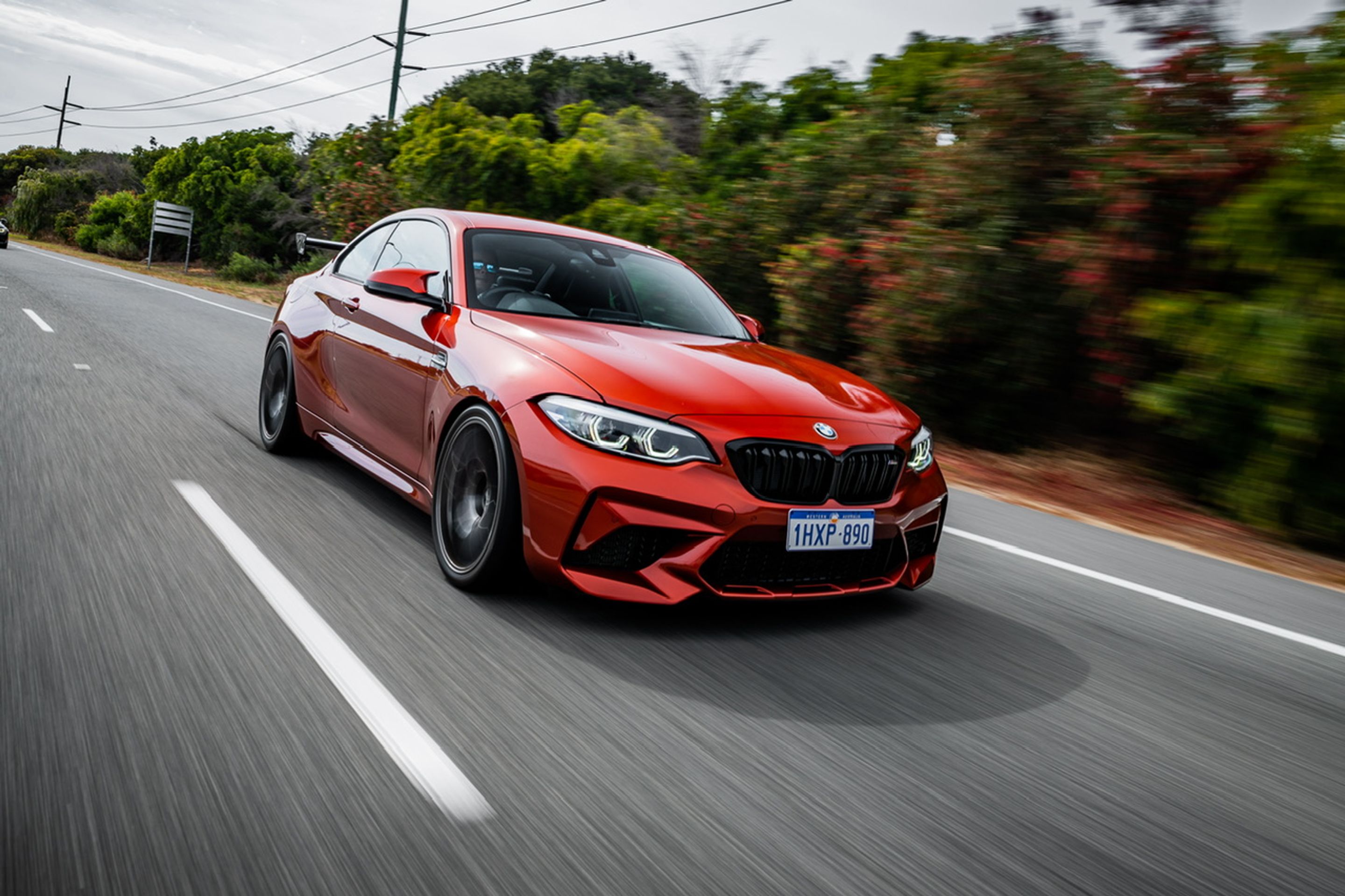 Orange BMW F87 M2 with 19" EC-7 Apex wheels in Anthracite