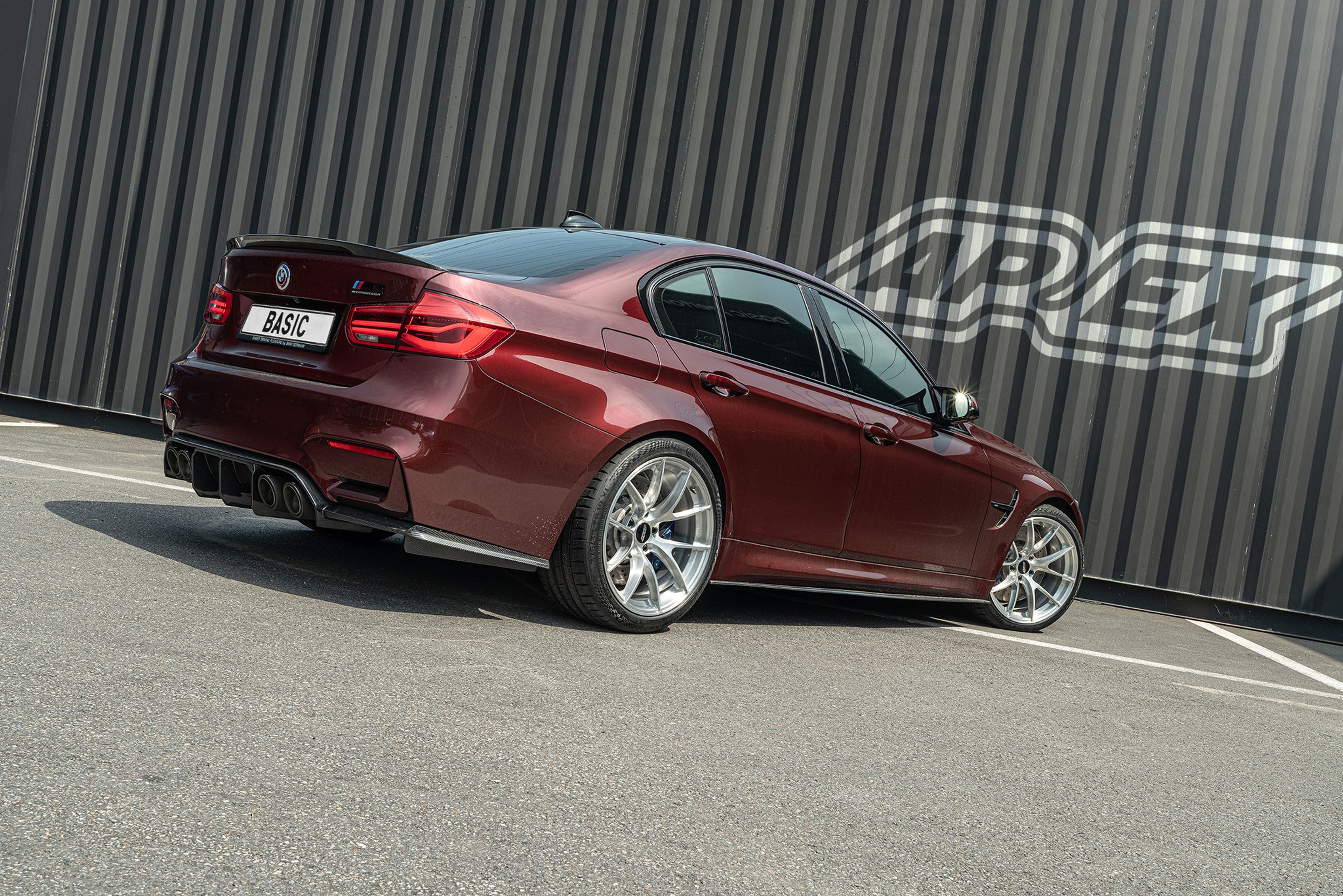 Red BMW F80 M3 with 19" VS-5RS Apex wheels in Brushed Clear