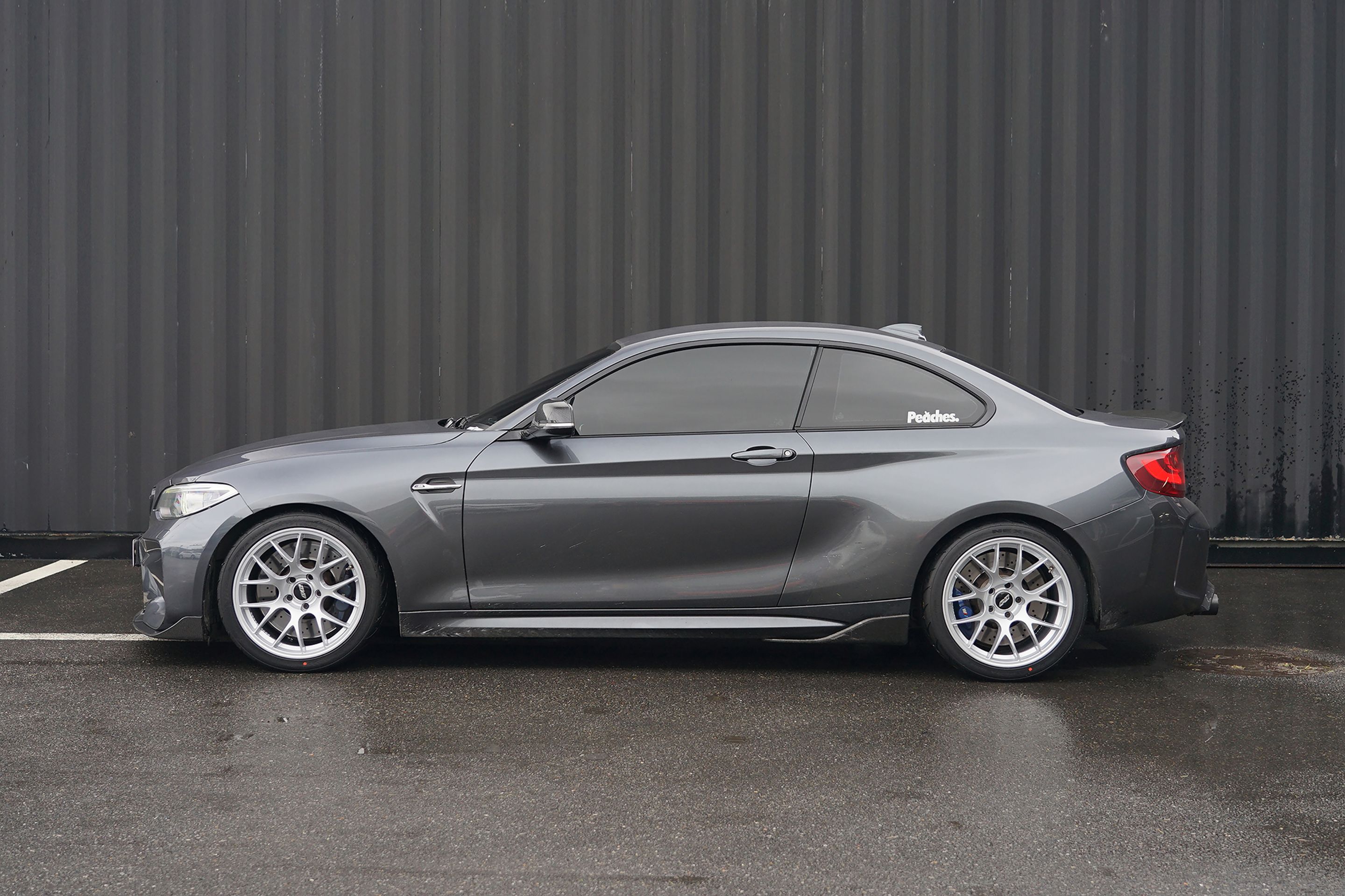 Grey BMW F87 M2 with 18" EC-7 Apex wheels in Race Silver