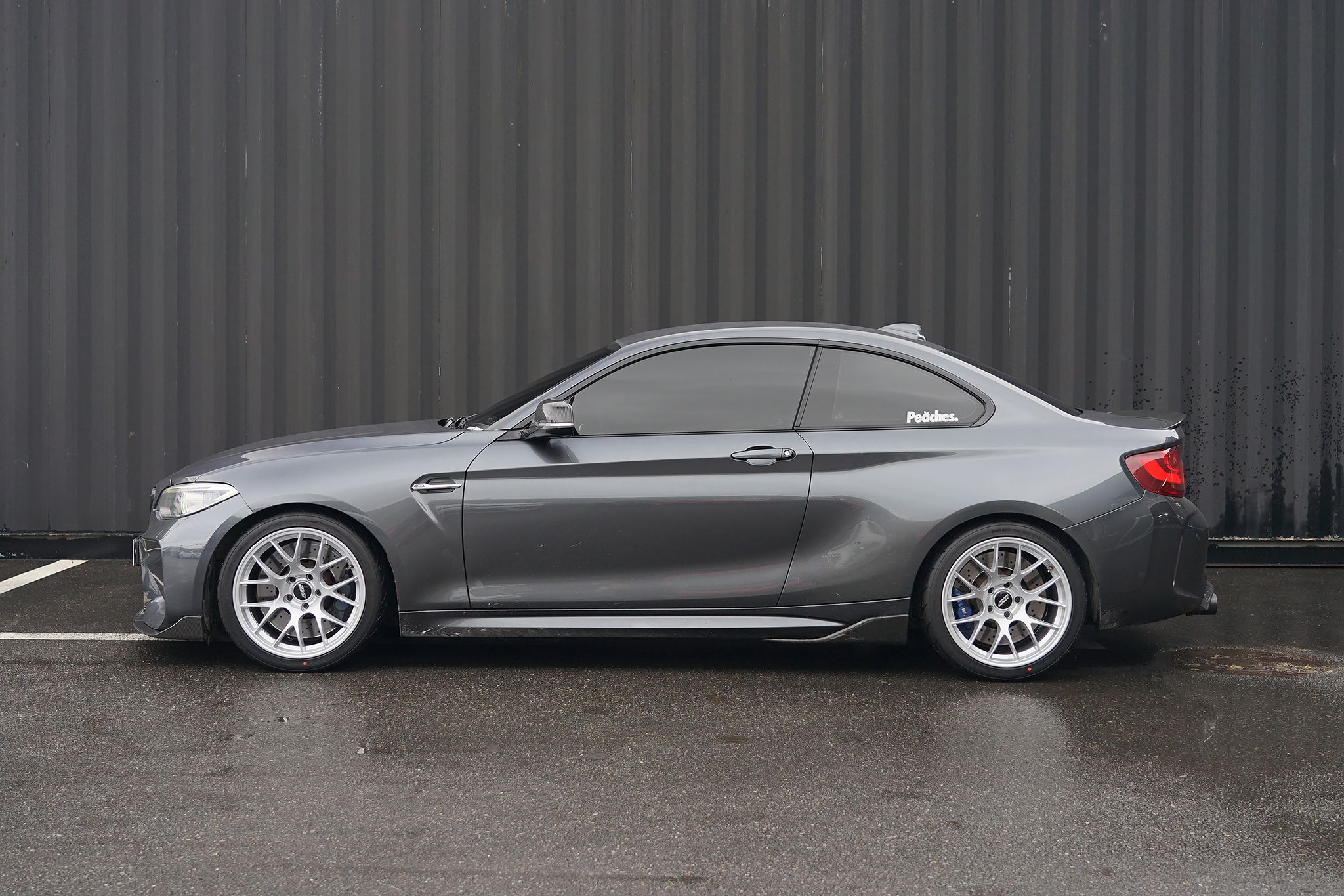 Grey BMW F87 M2 with 18" EC-7 Apex wheels in Race Silver