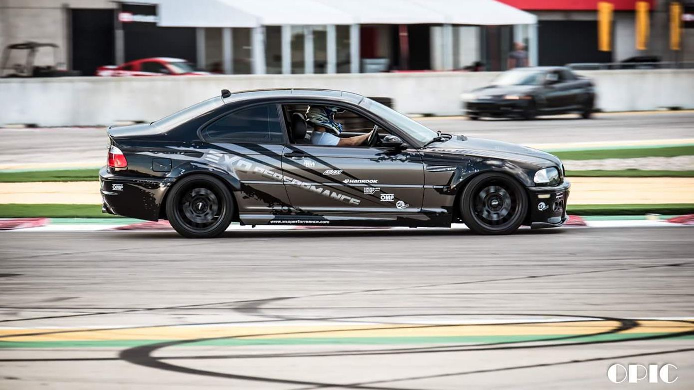 Black BMW E46 M3 with 18" ARC-8 Apex wheels in Satin Black