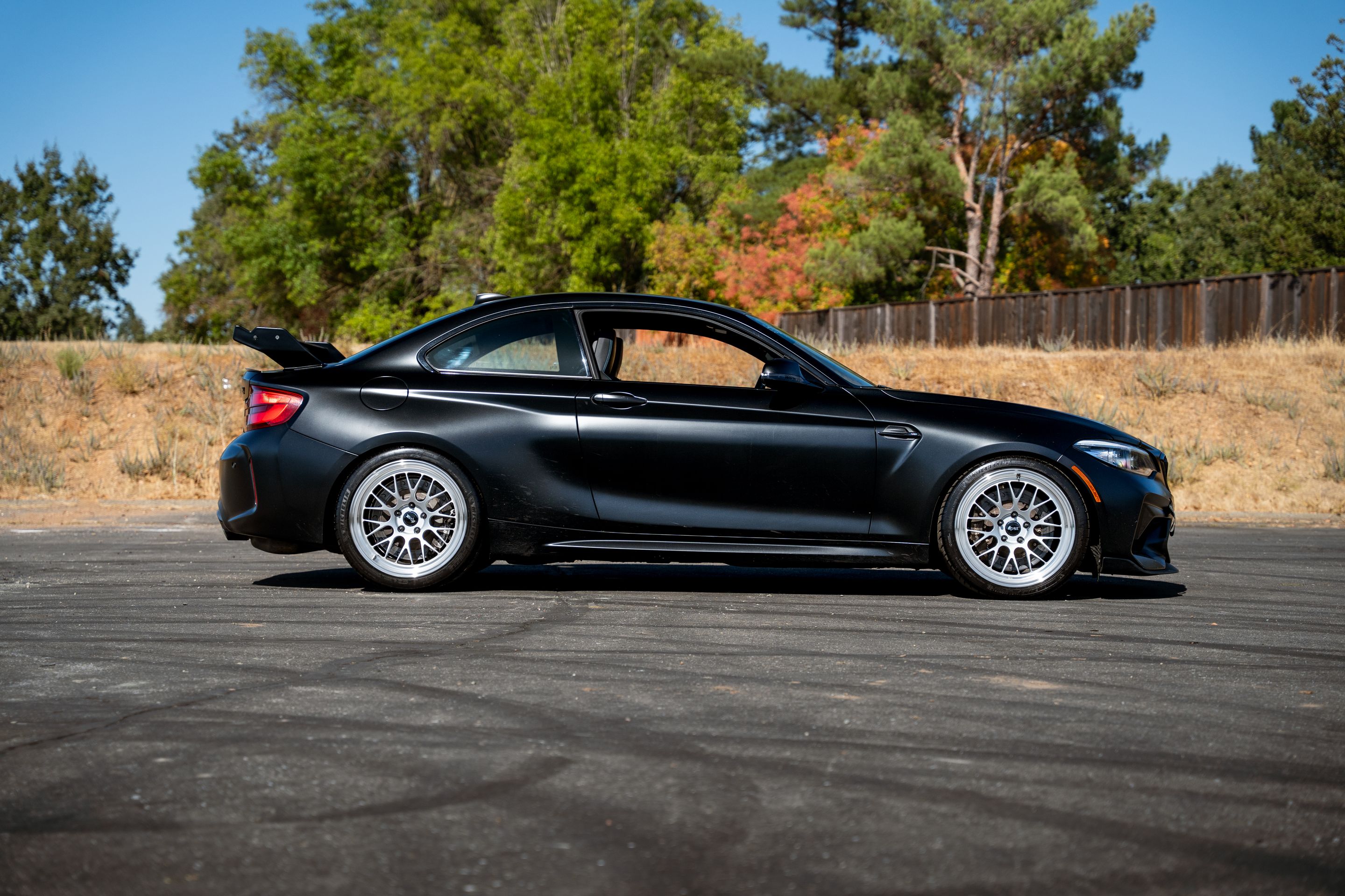 Black BMW F87 M2 with 19" ML-10RT Apex wheels in Machined Lip Race Silver