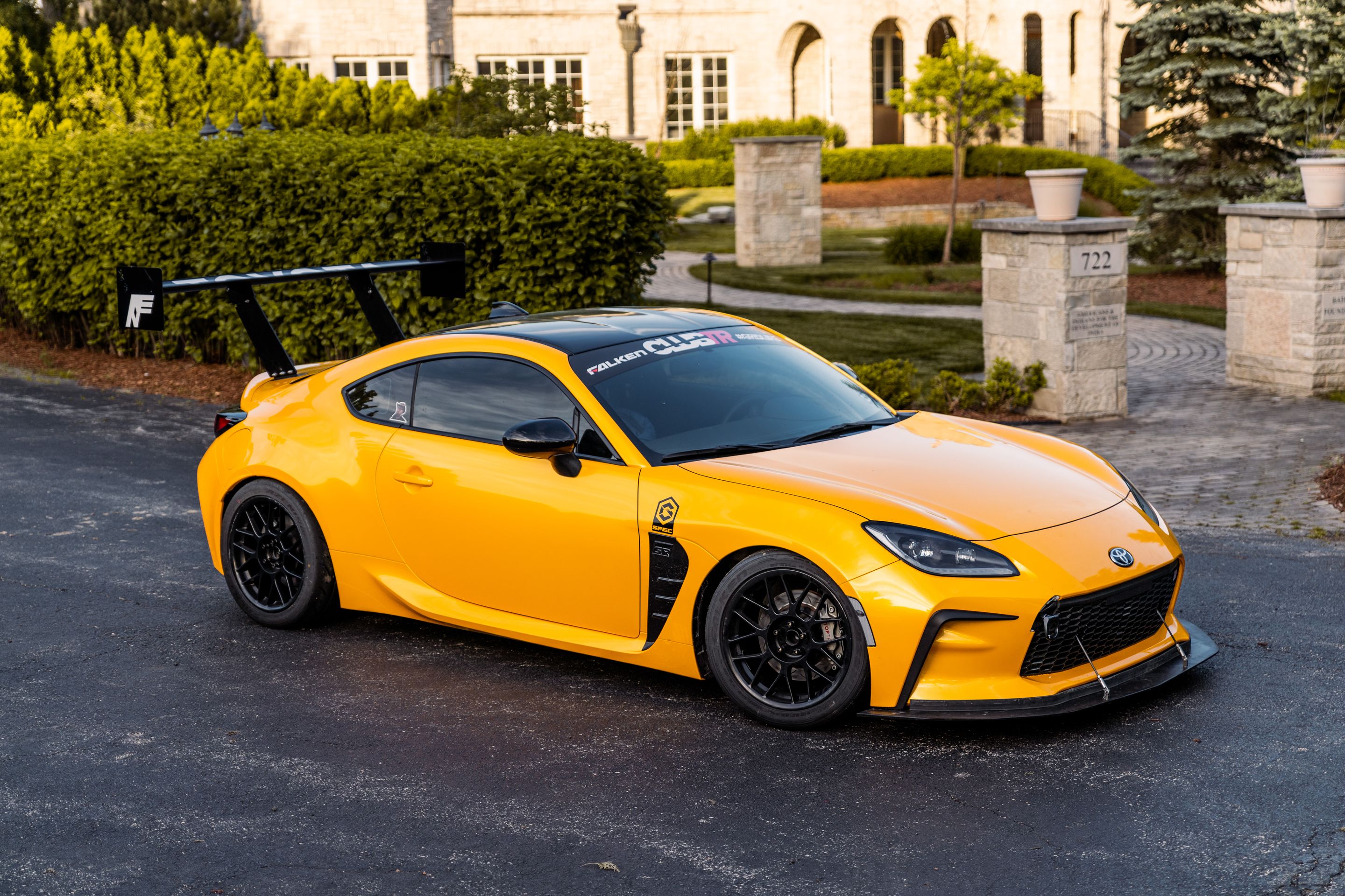 Yellow Toyota GR86 with 17" ARC-8 Apex wheels in Satin Black