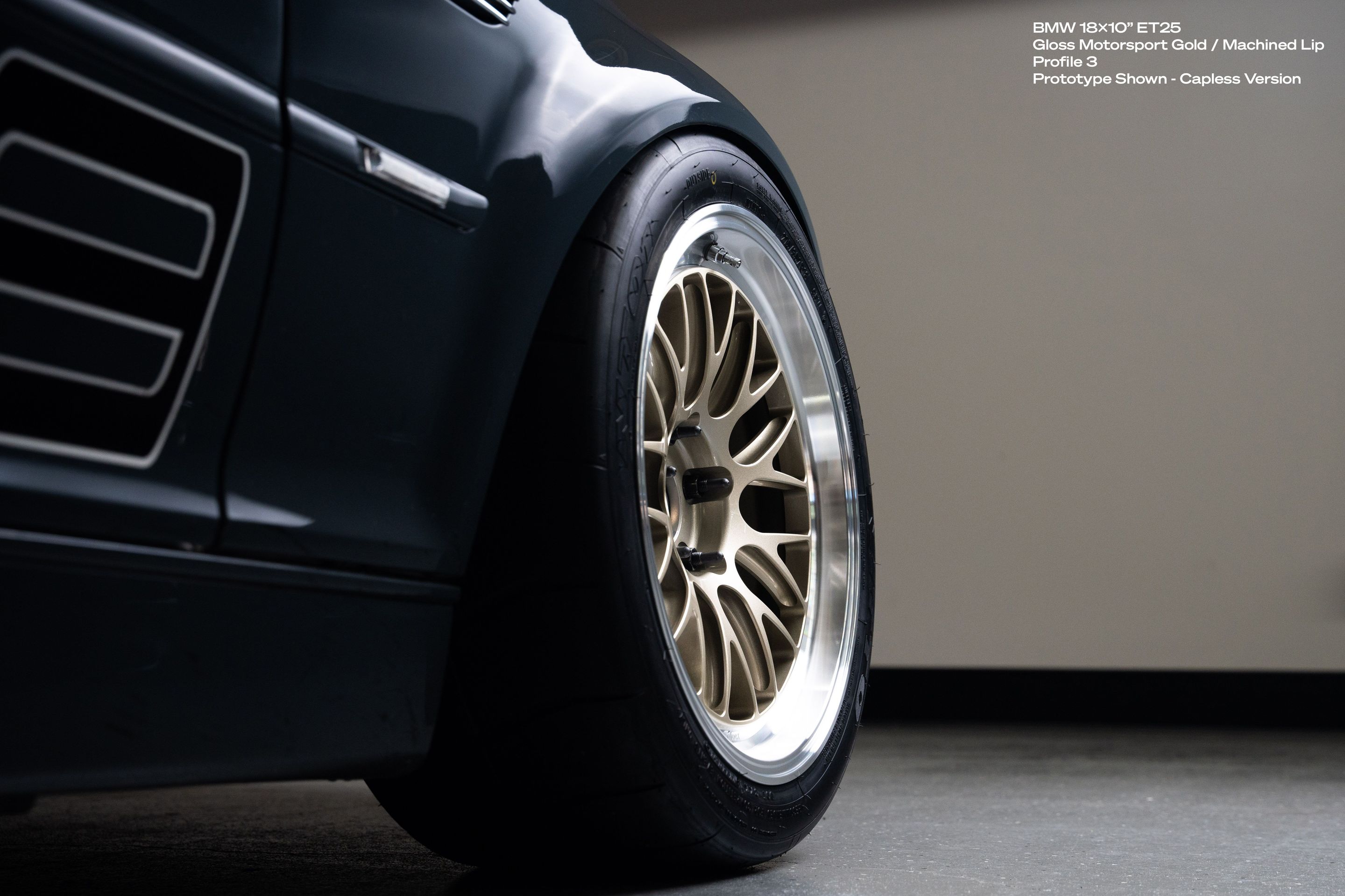 Grey BMW E46 M3 with 18" ML-10RT Apex wheels in Machined Lip Gloss Motorsport Gold