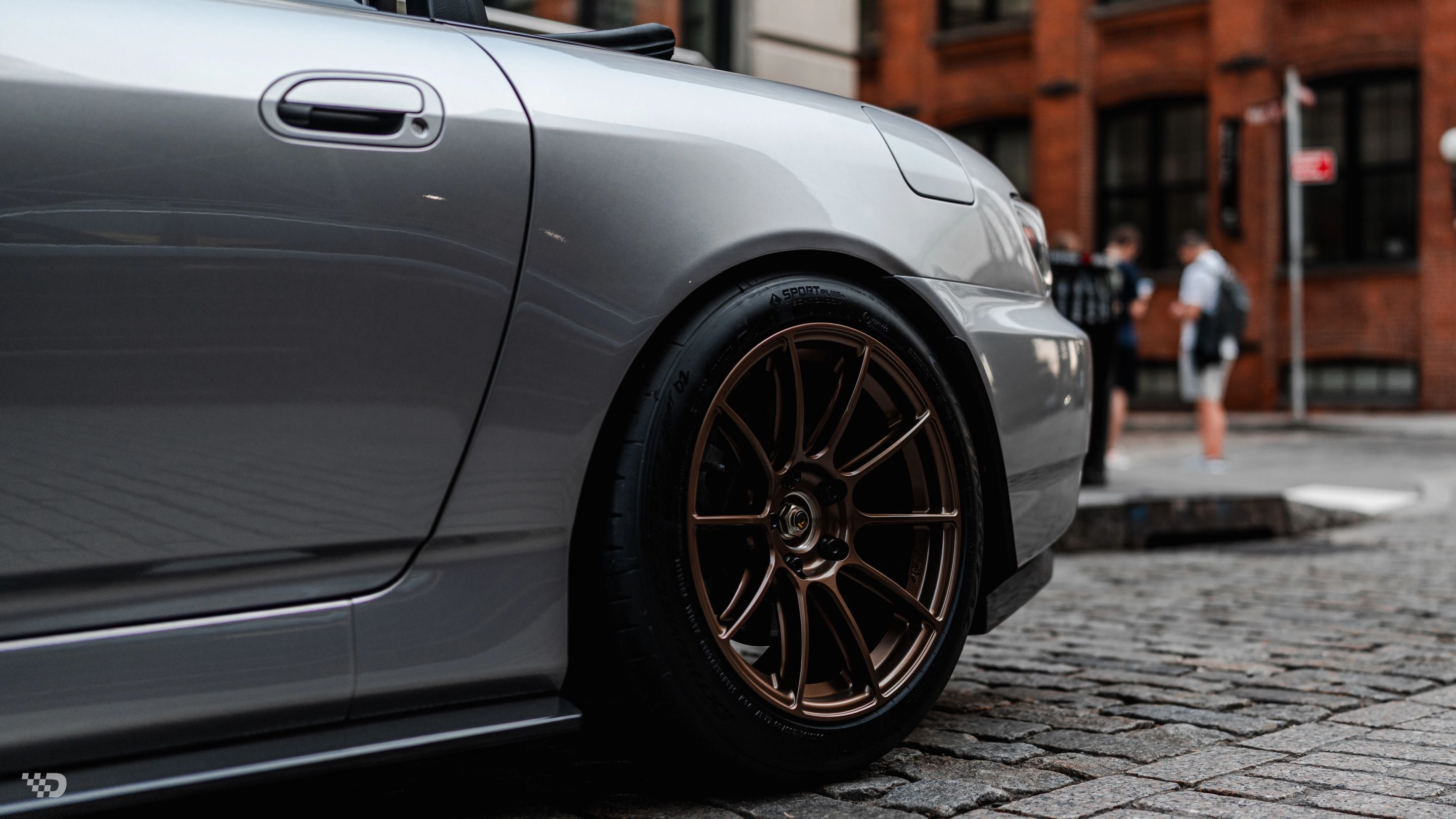 Grey Honda S2000 with 17" SM-10RS Apex wheels in Satin Bronze