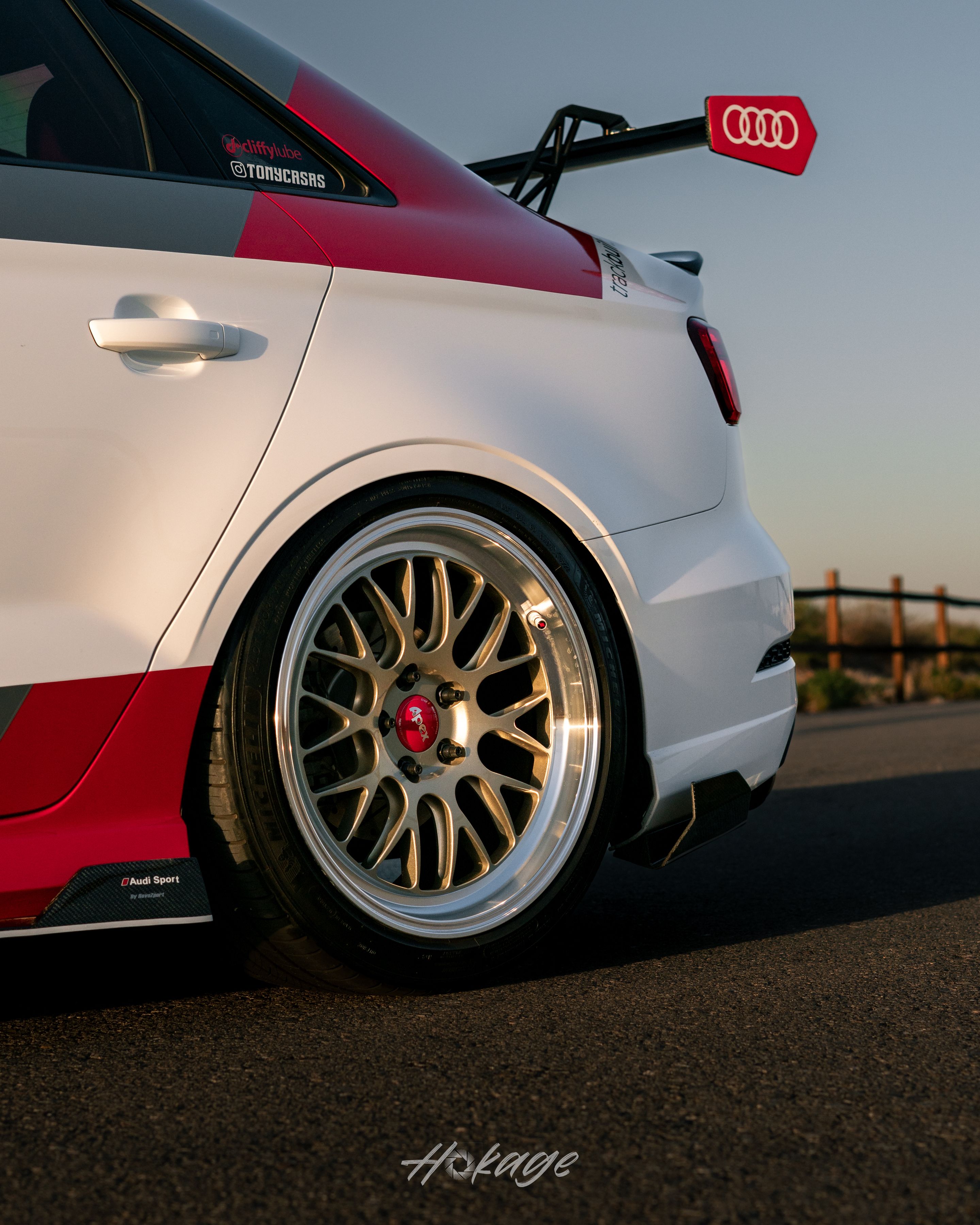 Race Livery Audi 8V A3 with 18" ML-10RT Apex wheels in Machined Lip Gloss Motorsport Gold