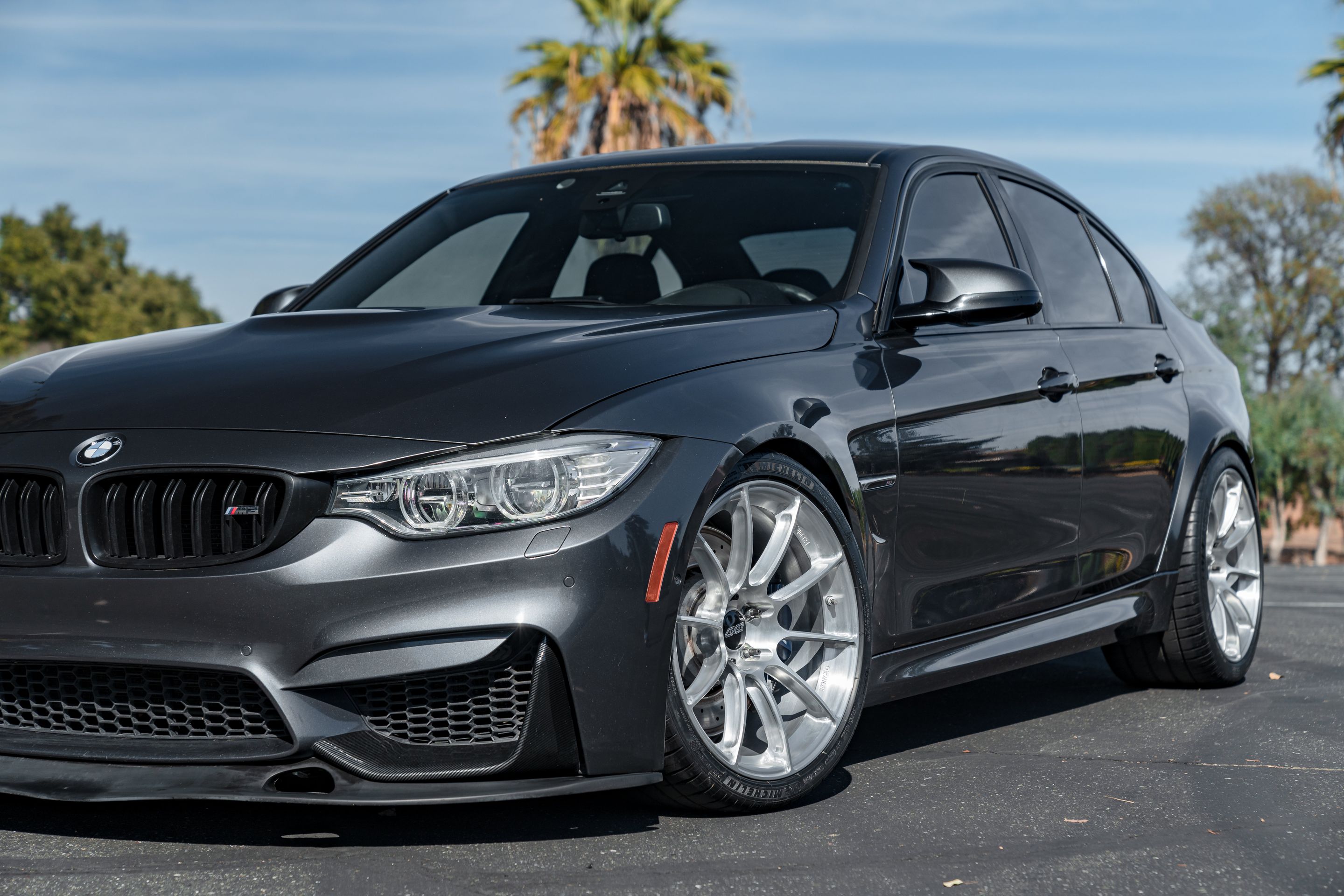 Grey BMW F80 M3 with 19" SM-10RS Apex wheels in Brushed Clear