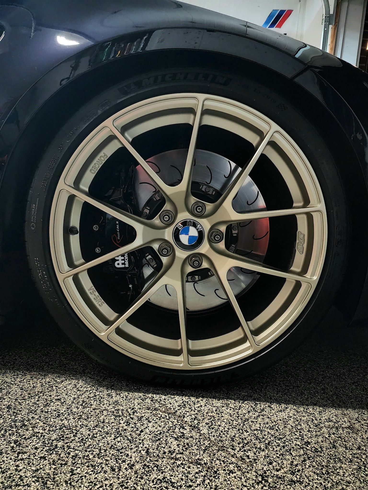 Black BMW E92 Coupe M3 with 19" VS-5RS Apex wheels in Motorsport Gold