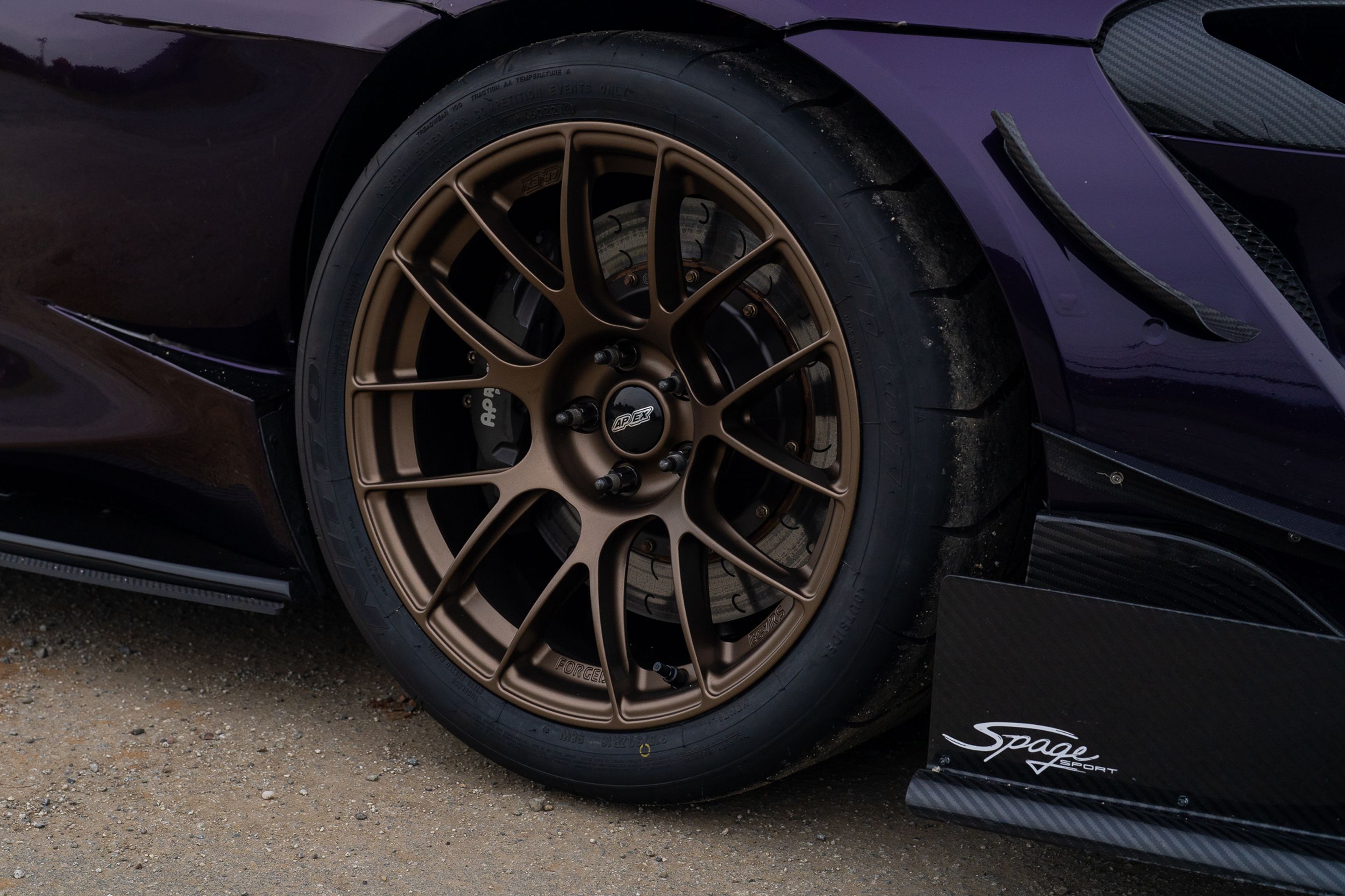 Purple Toyota GR Supra with 18" EC-7RS Apex wheels in Satin Bronze