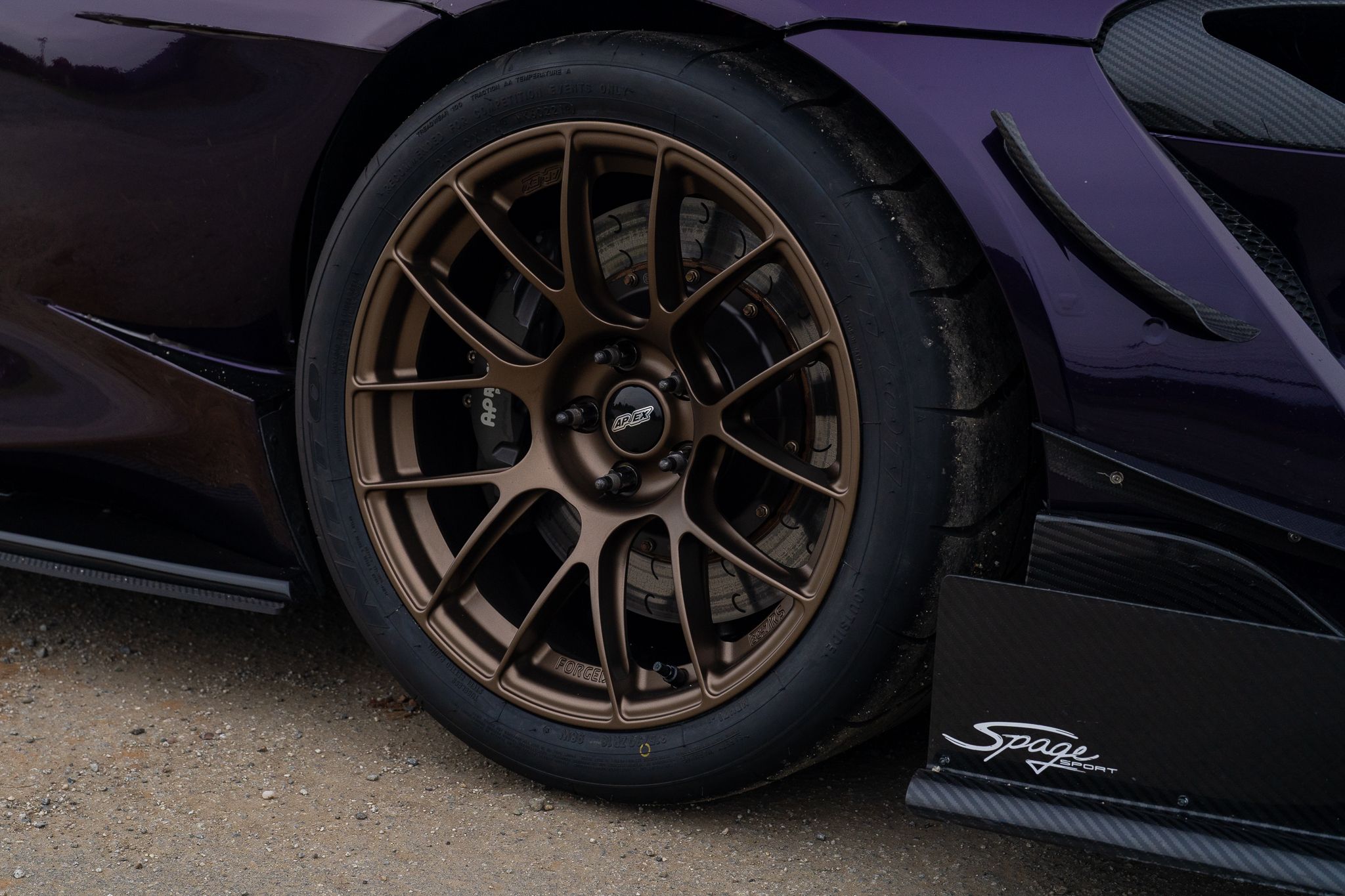 Purple Toyota GR Supra with 18" EC-7RS Apex wheels in Satin Bronze