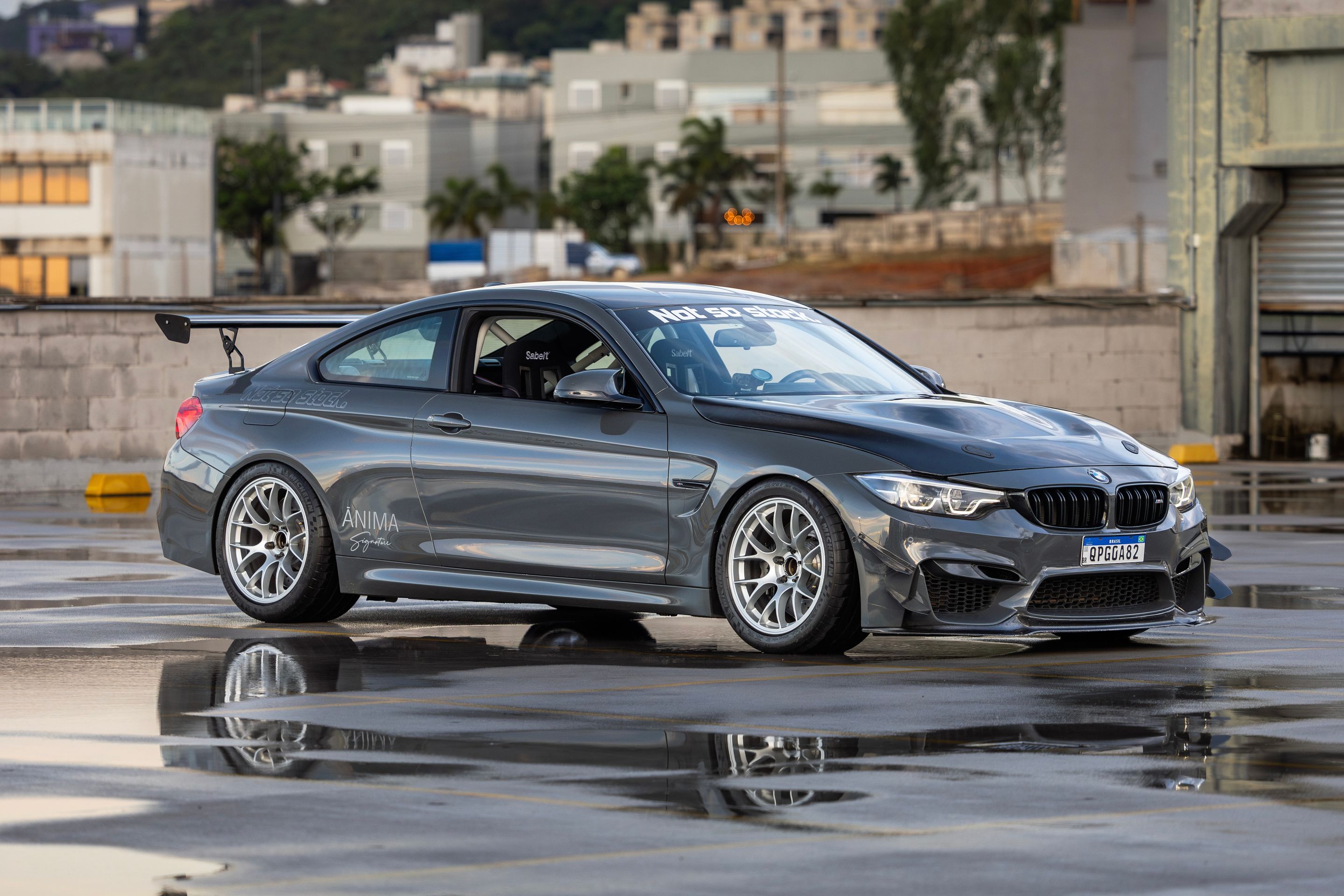 Grey BMW F82 Coupe M4 with 18" EC-7 Apex wheels in Race Silver