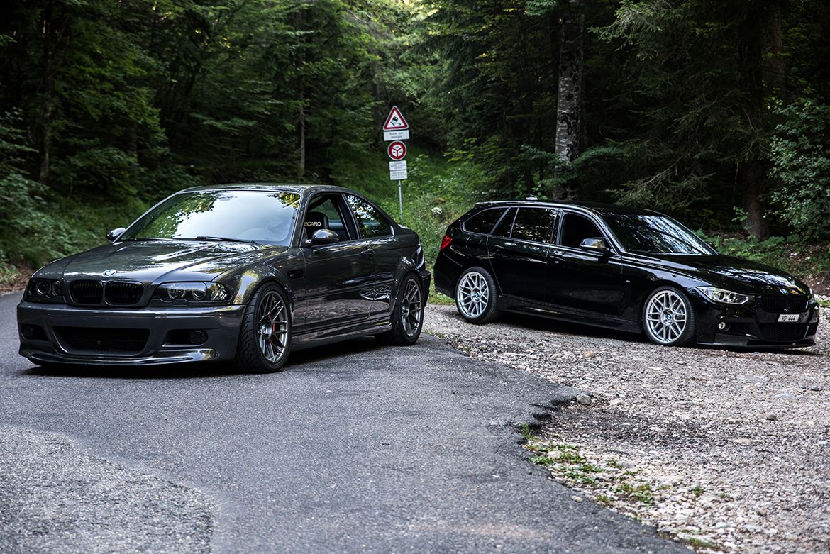 Grey BMW E46 M3 with 19" ARC-8 Apex wheels in Race Silver