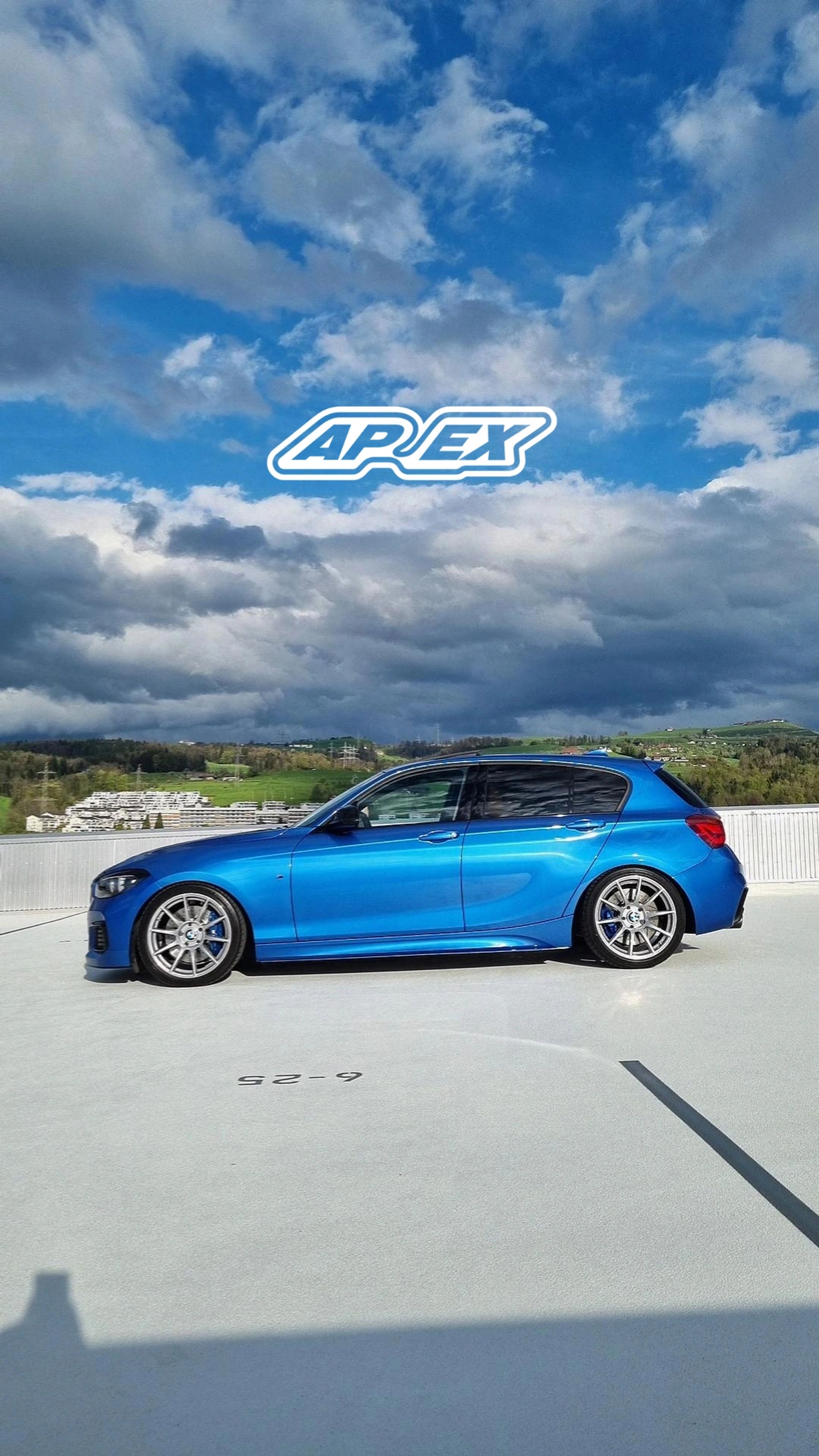 Blue BMW F20 Hatchback 1 Series with 18" SM-10 Apex wheels in Custom Finish