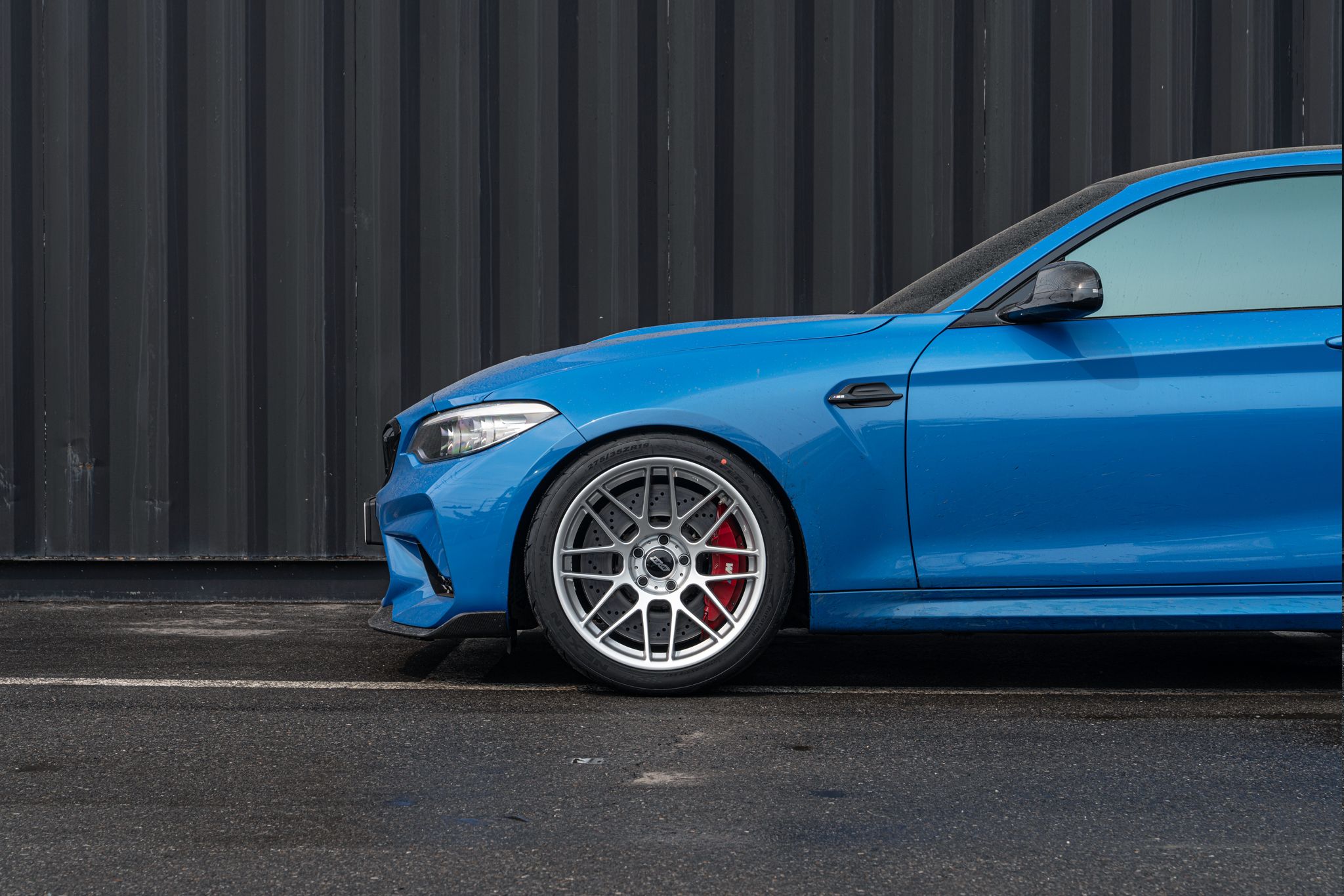 Blue BMW F87 M2 with 19" ARC-8 Apex wheels in Hyper Silver