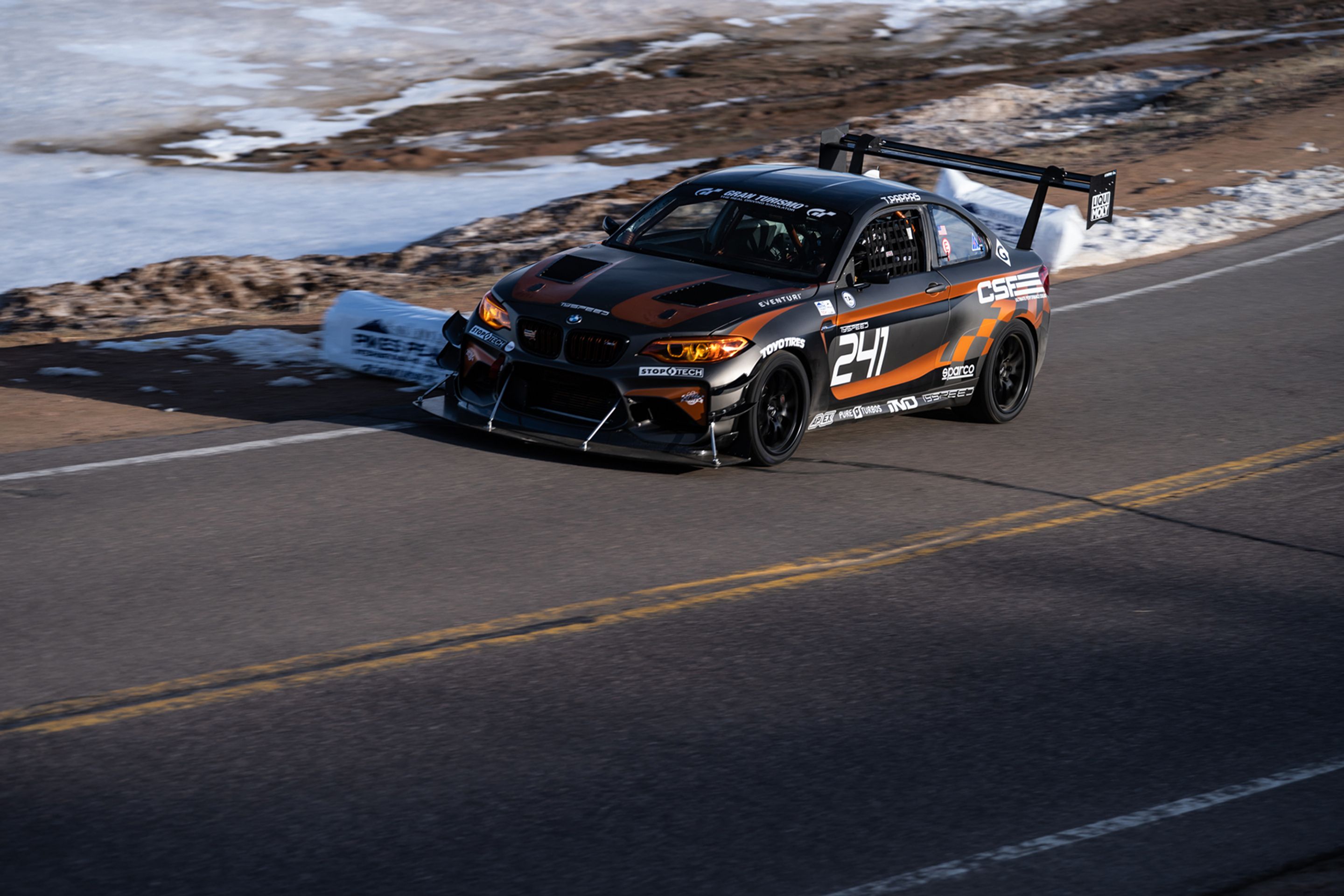 Grey BMW F87 M2 with 18" FL-5 Apex wheels in Satin Black