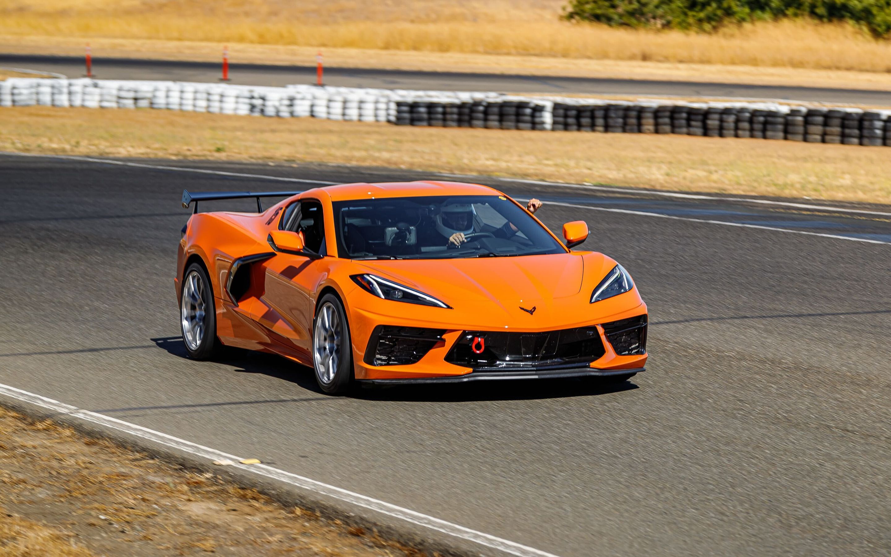 Orange Chevrolet C8 Corvette Stingray/Z51 with 18"/19" SM-10RS Apex wheels in Brushed Clear