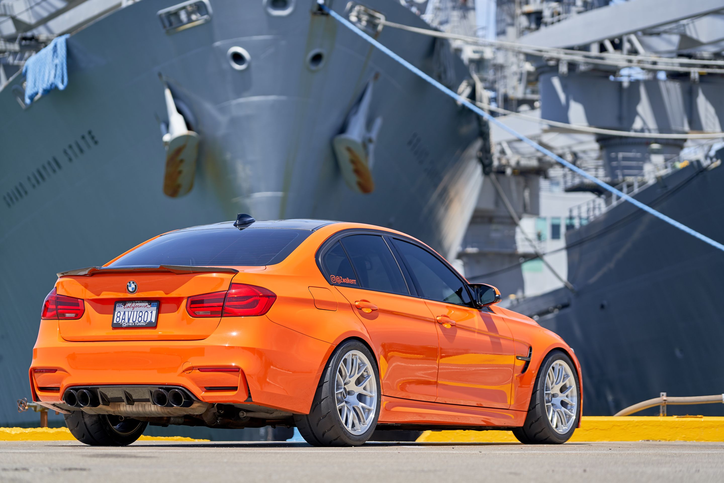Orange BMW F80 M3 with 18" EC-7R Apex wheels in Brushed Clear