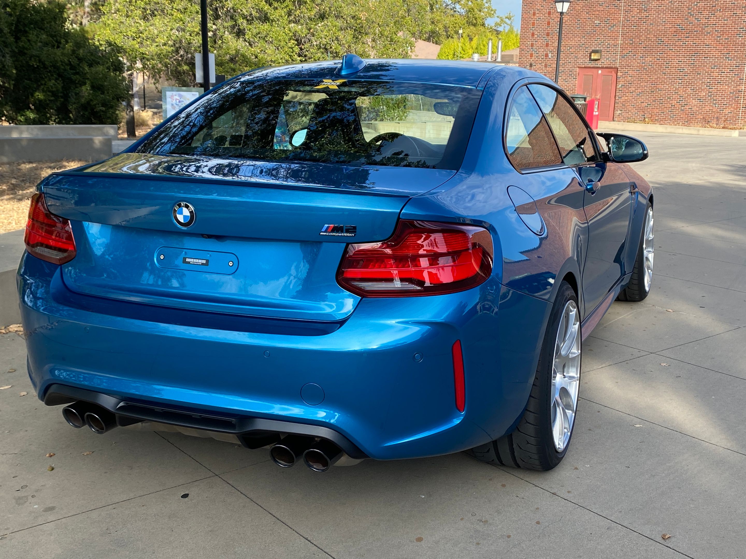 Blue BMW F87 M2 with 19" EC-7RS Apex wheels in Brushed Clear