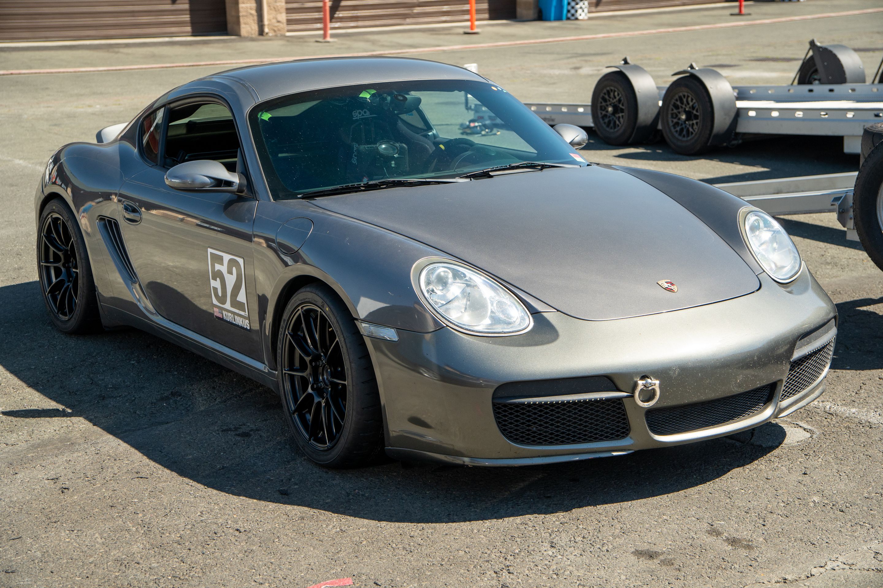 Grey Porsche 987 Cayman S with 18" SM-10RS Apex wheels in Satin Black