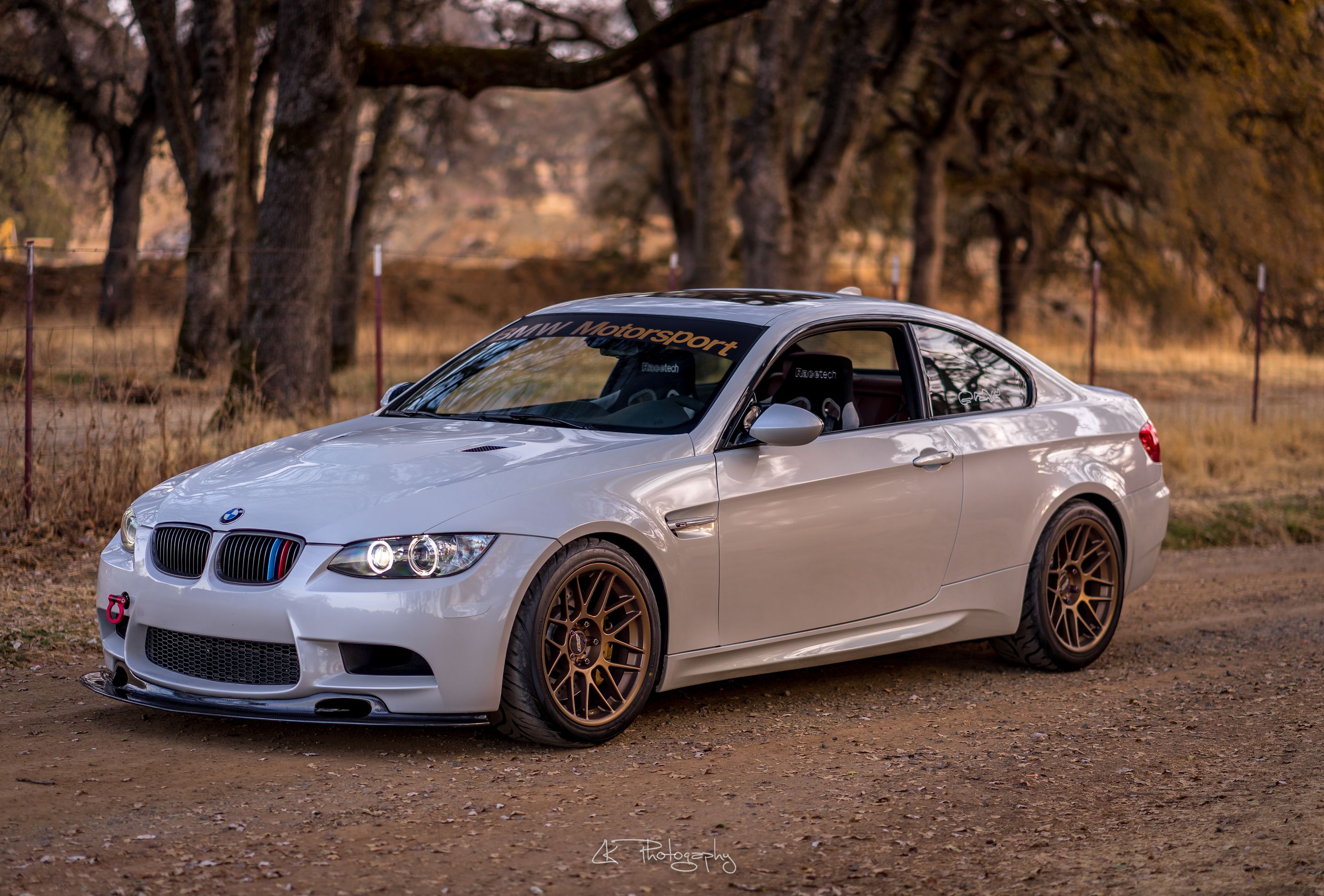 White BMW E92 Coupe M3 with 18" ARC-8 Apex wheels in Satin Bronze