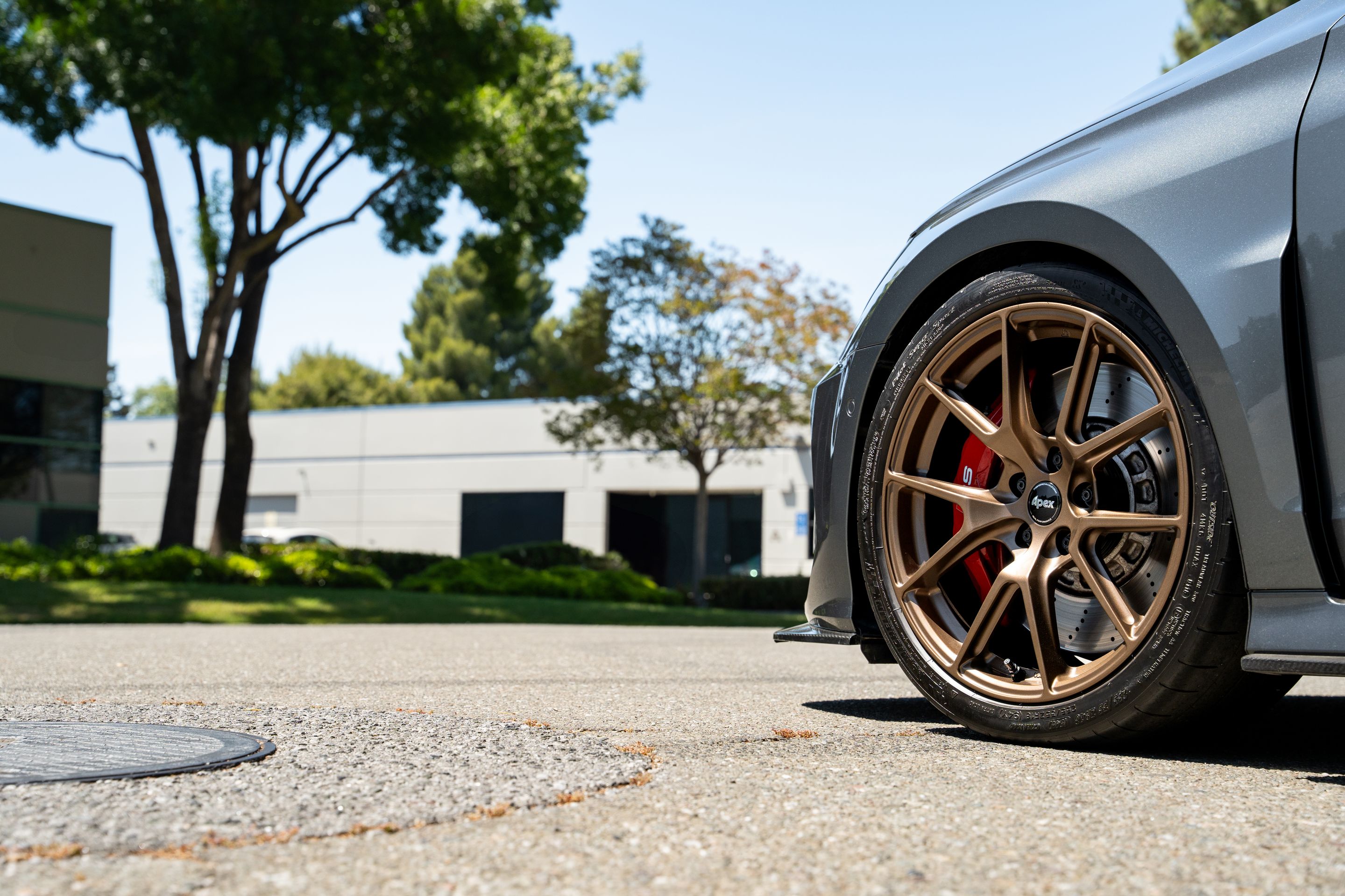Grey Audi 8Y RS 3 with 18" VS-5 Apex wheels in Satin Bronze
