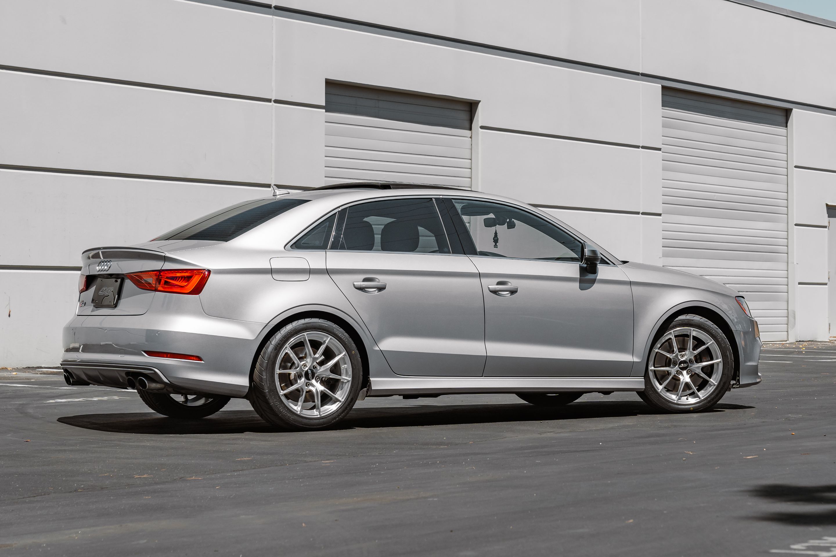 Silver Audi 8V S3 with 17" VS-5RS Apex wheels in Brushed Clear