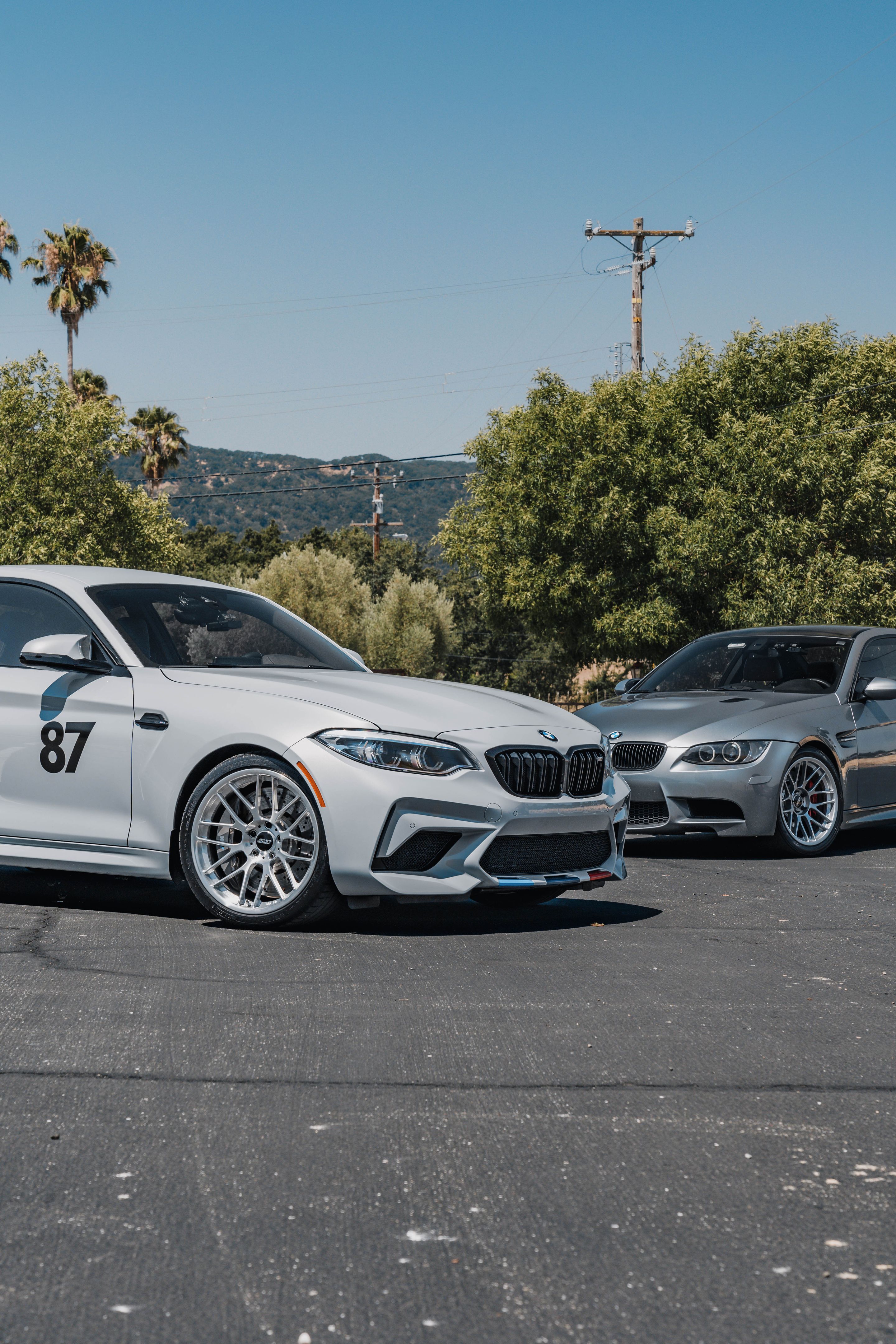 Silver BMW F87 M2 with 19" ARC-8RT Apex wheels in Brushed Clear