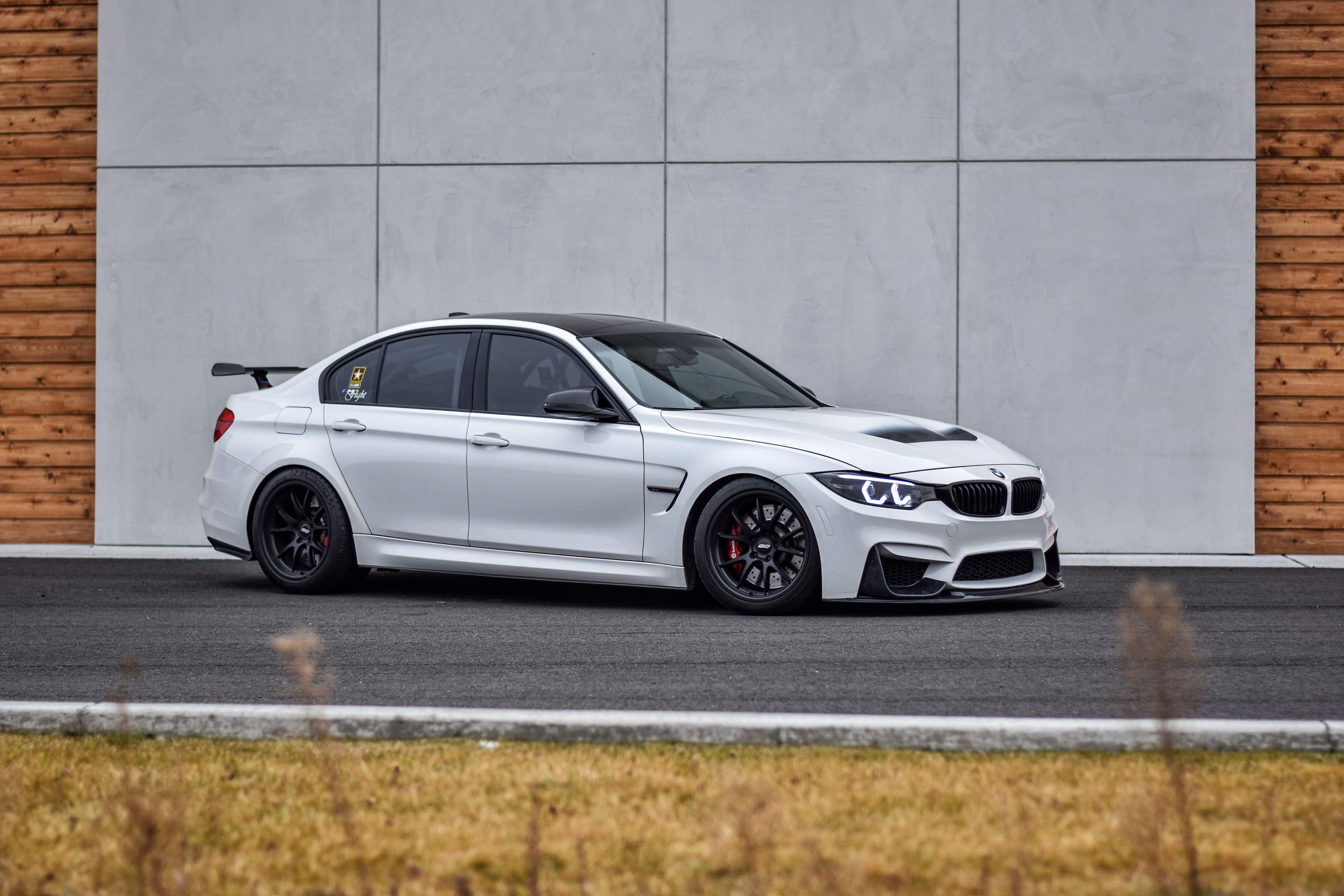 White BMW F80 M3 with 18" FL-5 Apex wheels in Satin Black
