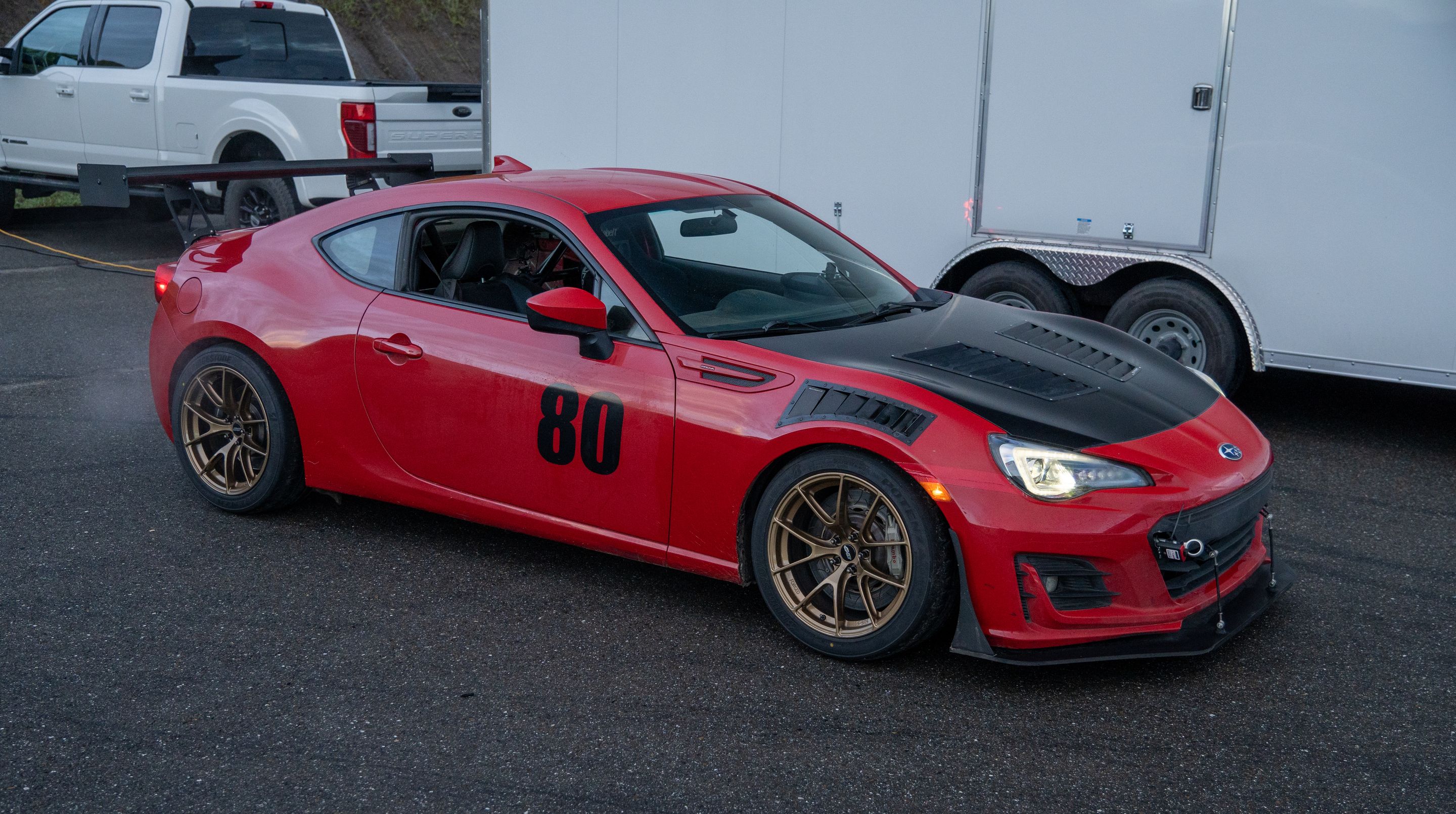 Red Subaru ZC6 / Gen 1 BRZ with 17" VS-5RS Apex wheels in Gloss Gold