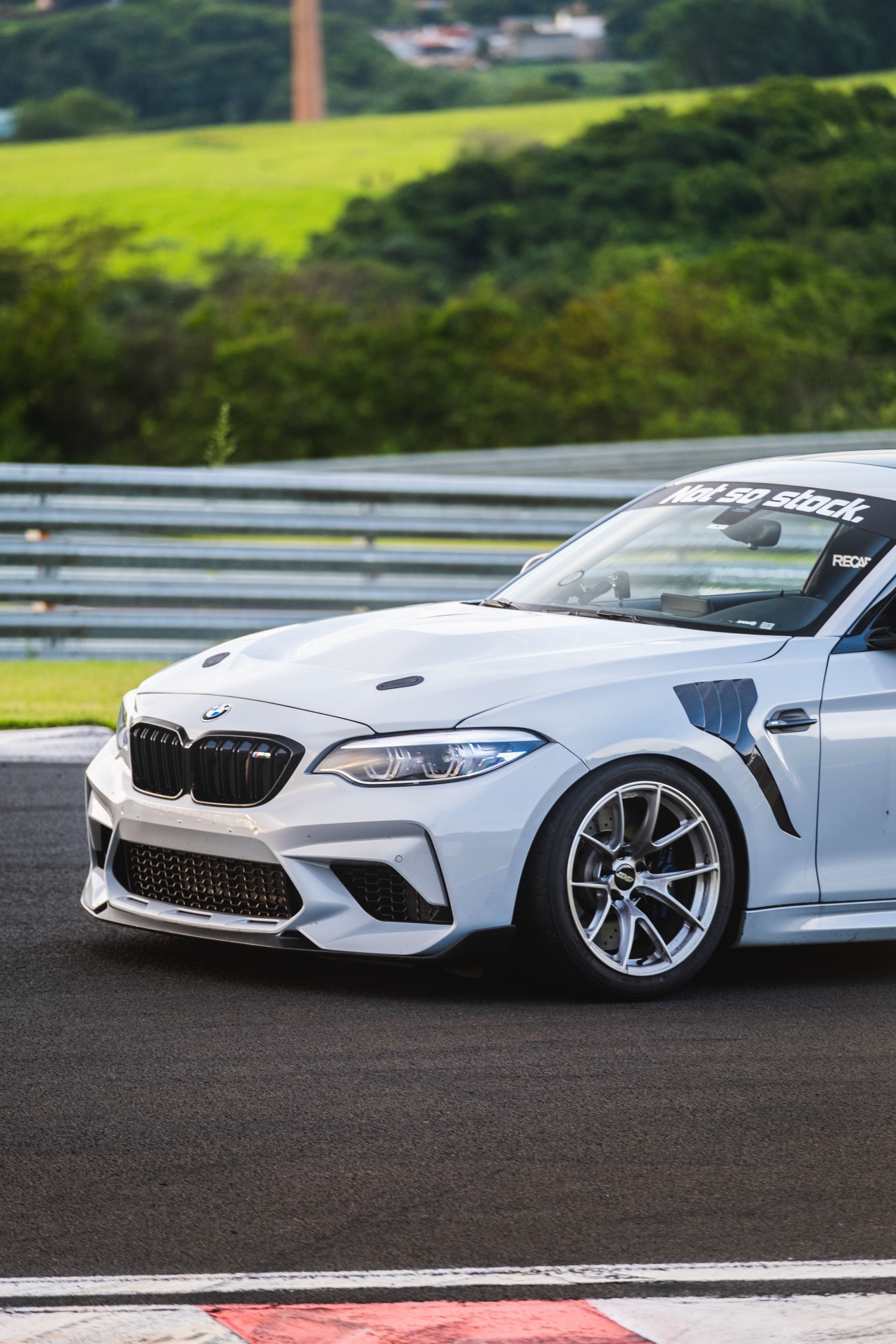 Silver BMW F87 M2 with 18" VS-5RS Apex wheels in Brushed Clear