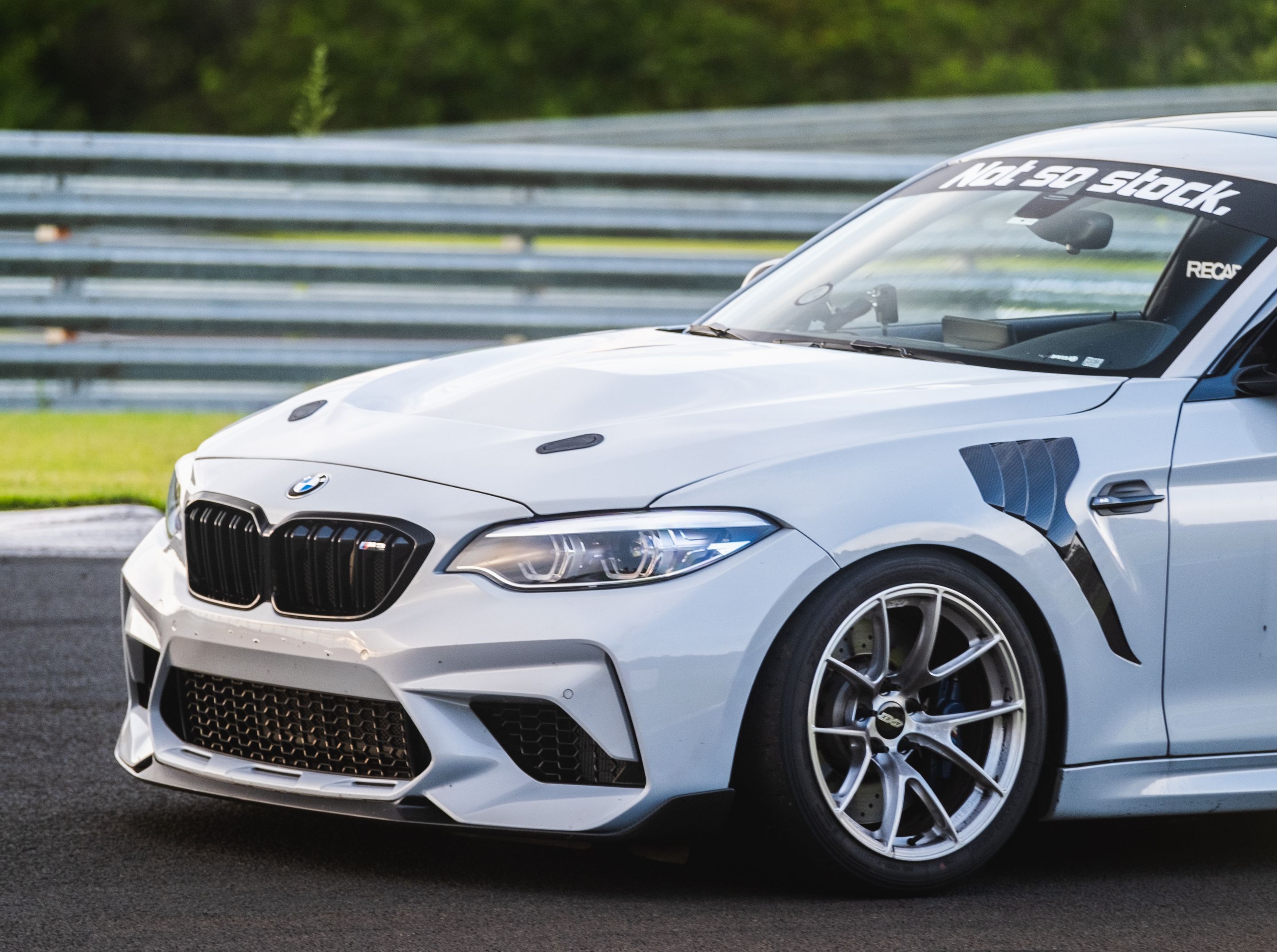 Silver BMW F87 M2 with 18" VS-5RS Apex wheels in Brushed Clear