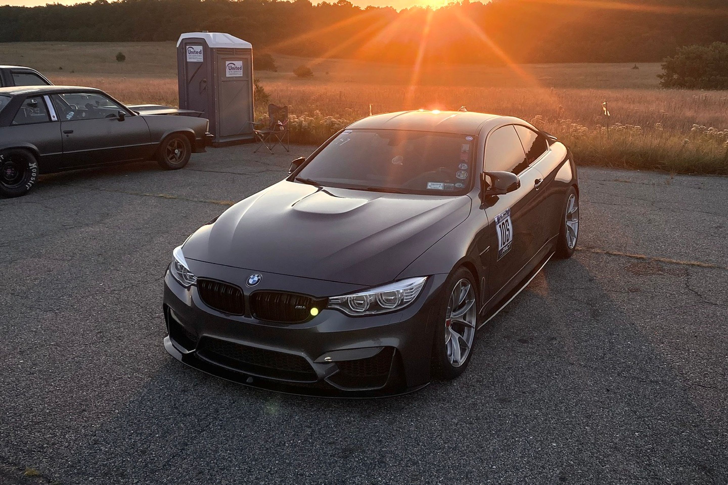 Grey BMW F82 Coupe M4 with 18" VS-5RS Apex wheels in Brushed Clear