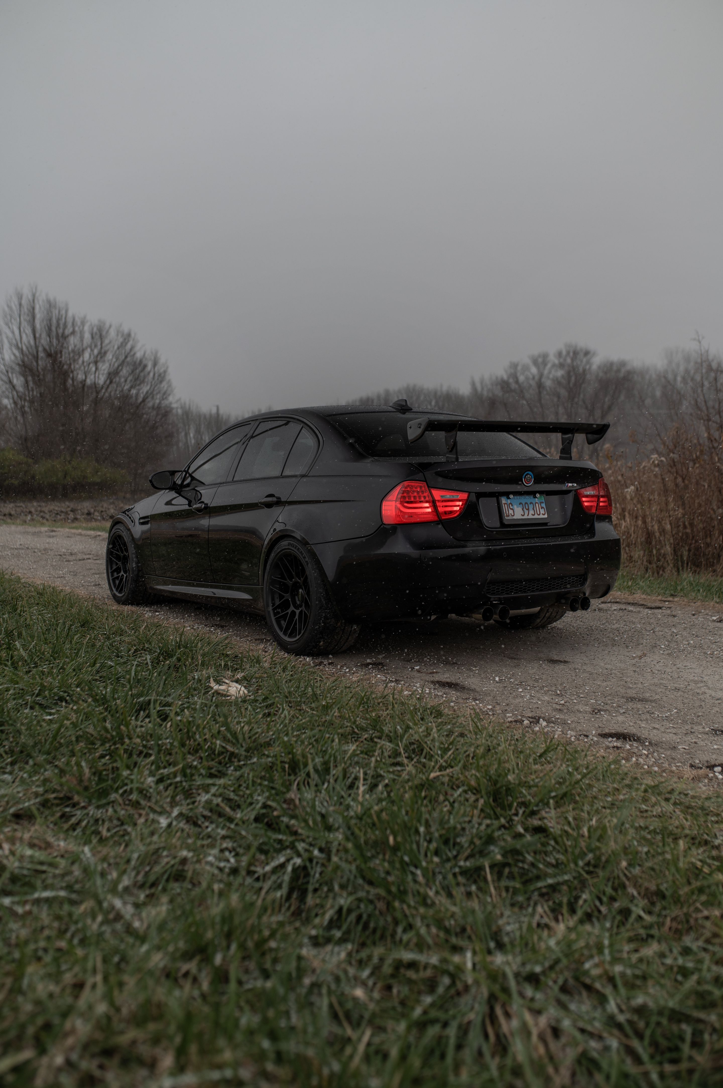 Black BMW E90 Sedan M3 with 18" ARC-8 Apex wheels in Satin Black