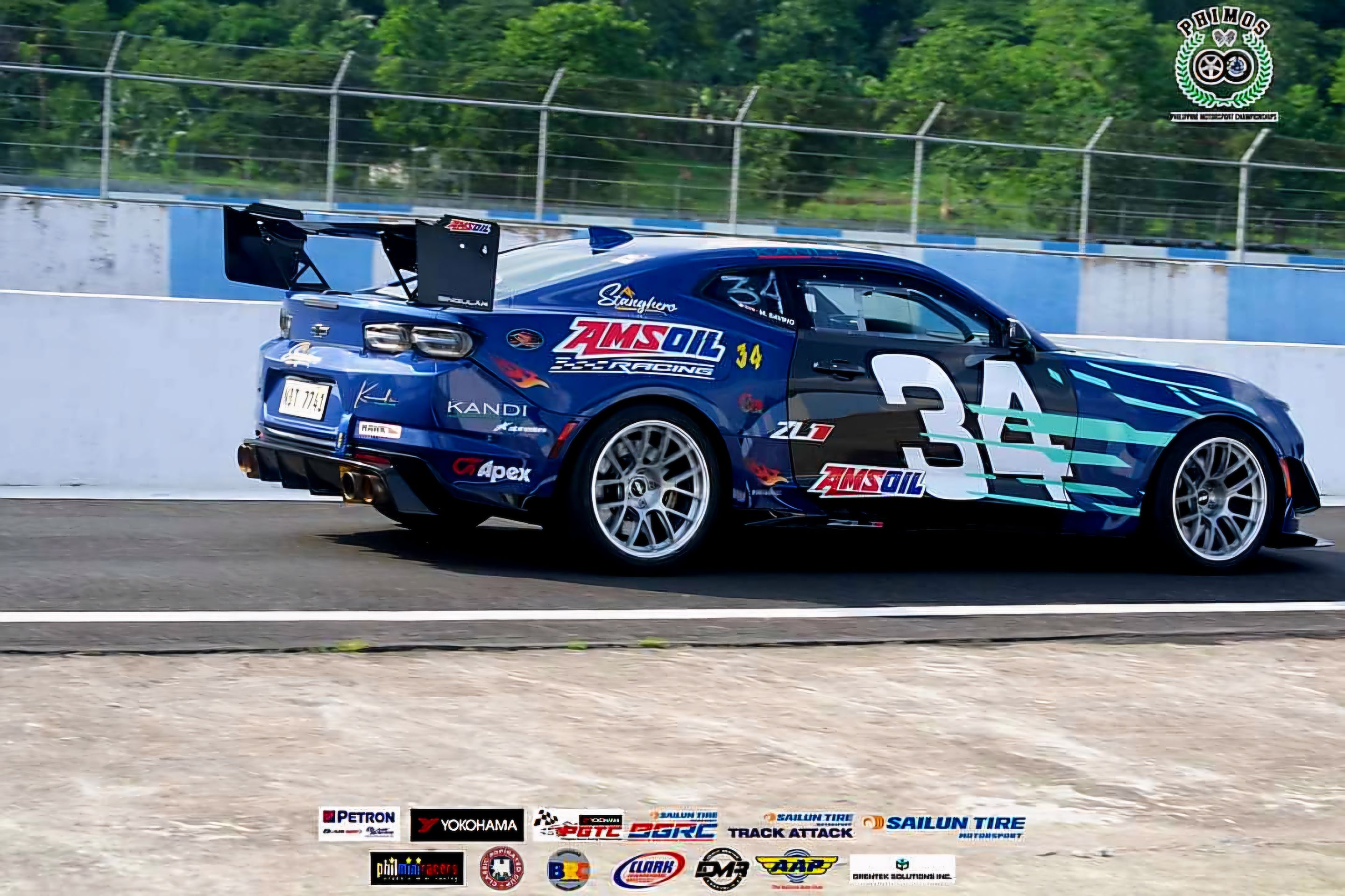 Blue Chevrolet 6th Gen Camaro ZL1 with 19" EC-7RS Apex wheels in Brushed Clear