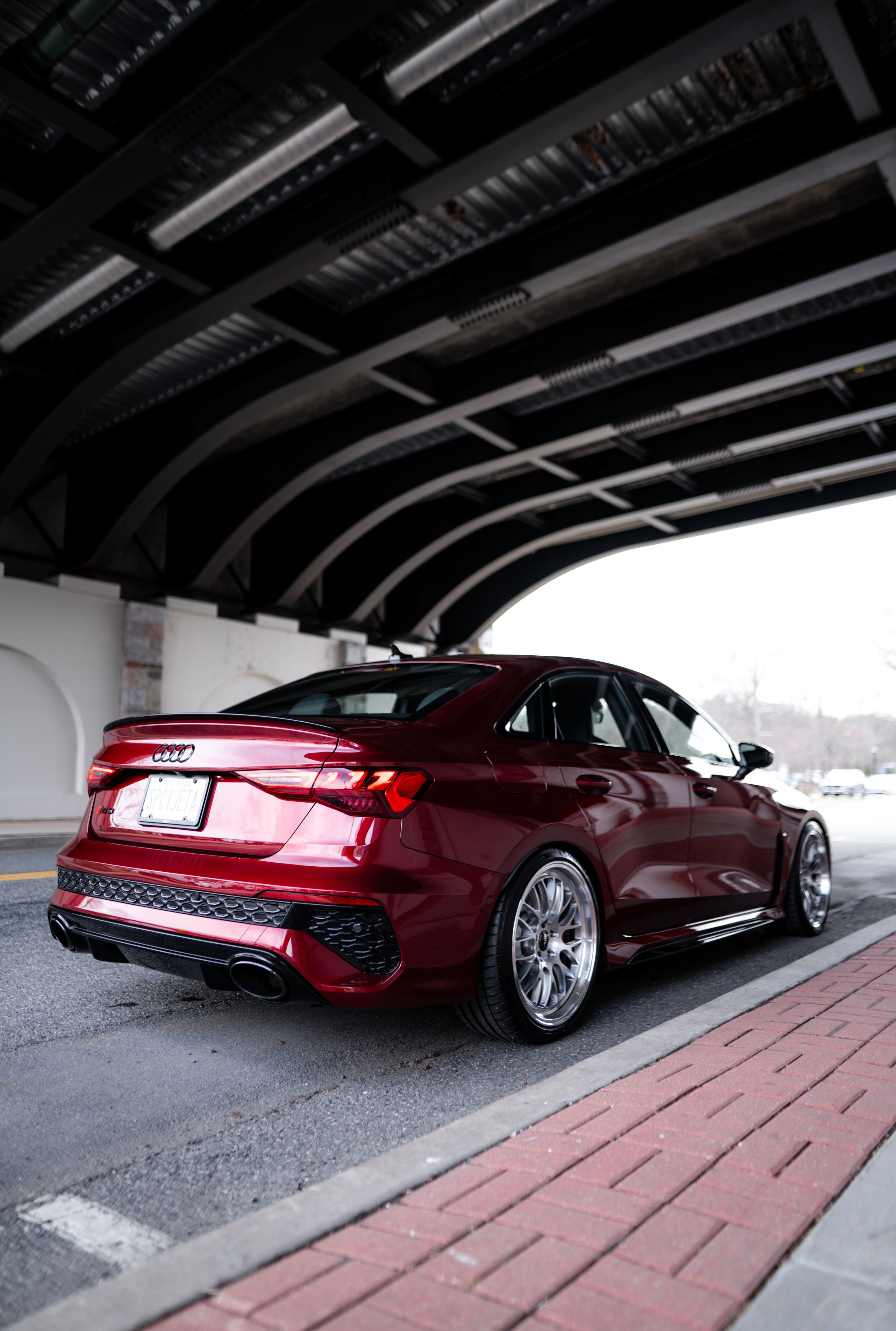 Red Audi 8Y RS 3 with 19" ML-10RT Apex wheels in Machined Lip Brushed Clear