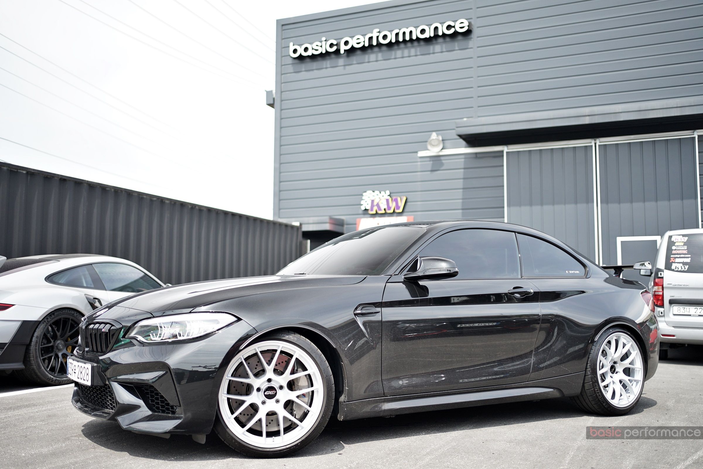 Black BMW F87 M2 with 19" EC-7 Apex wheels in Race Silver